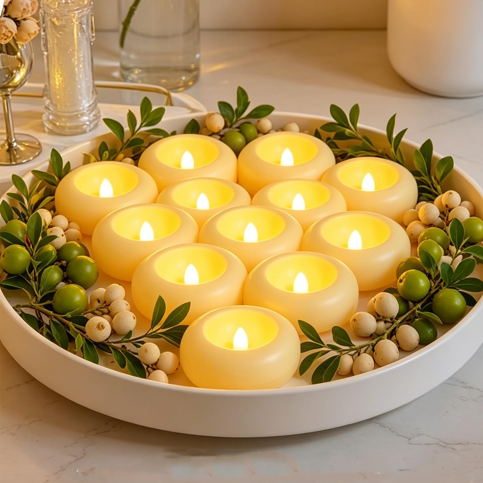 BORDEAG 24 Candele Galleggianti A LED, 7,3 Cm, Candele Galleggianti Tremolanti Bianche Per Piscina, Bagno, Fontana, 200 Ore Di Funzionamento A Batteria