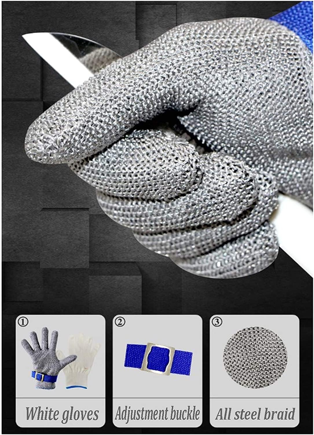 Gants anti-coupure en acier inoxydable 316 Gants résistants aux coupures de jardin Cuisine Viande Traitement des aliments Jardinage Sécurité Gants de travail, protection de niveau 6(6pcs,S)