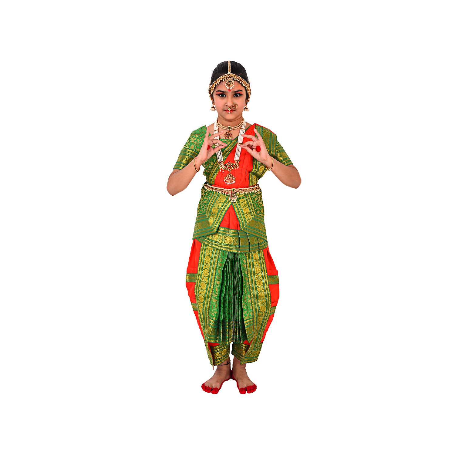 BHARATANATYAMWORLD Bharatnatyam Readymade Green & Red China Silk for Fancy Dress/Costume Competitions/School Events/Annual Functions (B072MDY9TS) Amazon Price History, Amazon Price Tracker