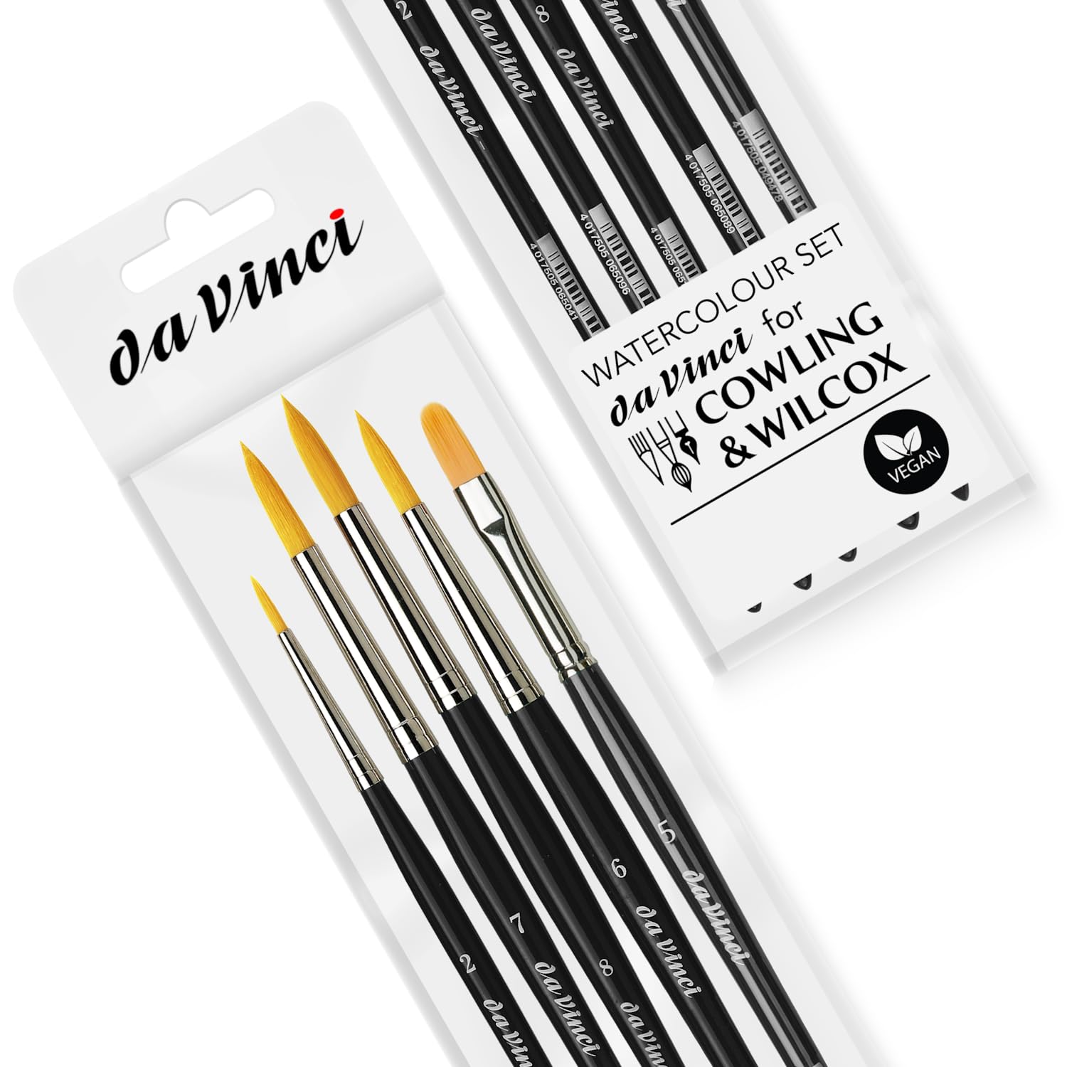 Cowling & Wilcox Black Exclusive Da Vinci Watercolour Brush Set (5Pc) | 100% Synthetic Bristles | Vegan-Friendly | Ideal For Watercolour, Gouache, Miniatures And Models