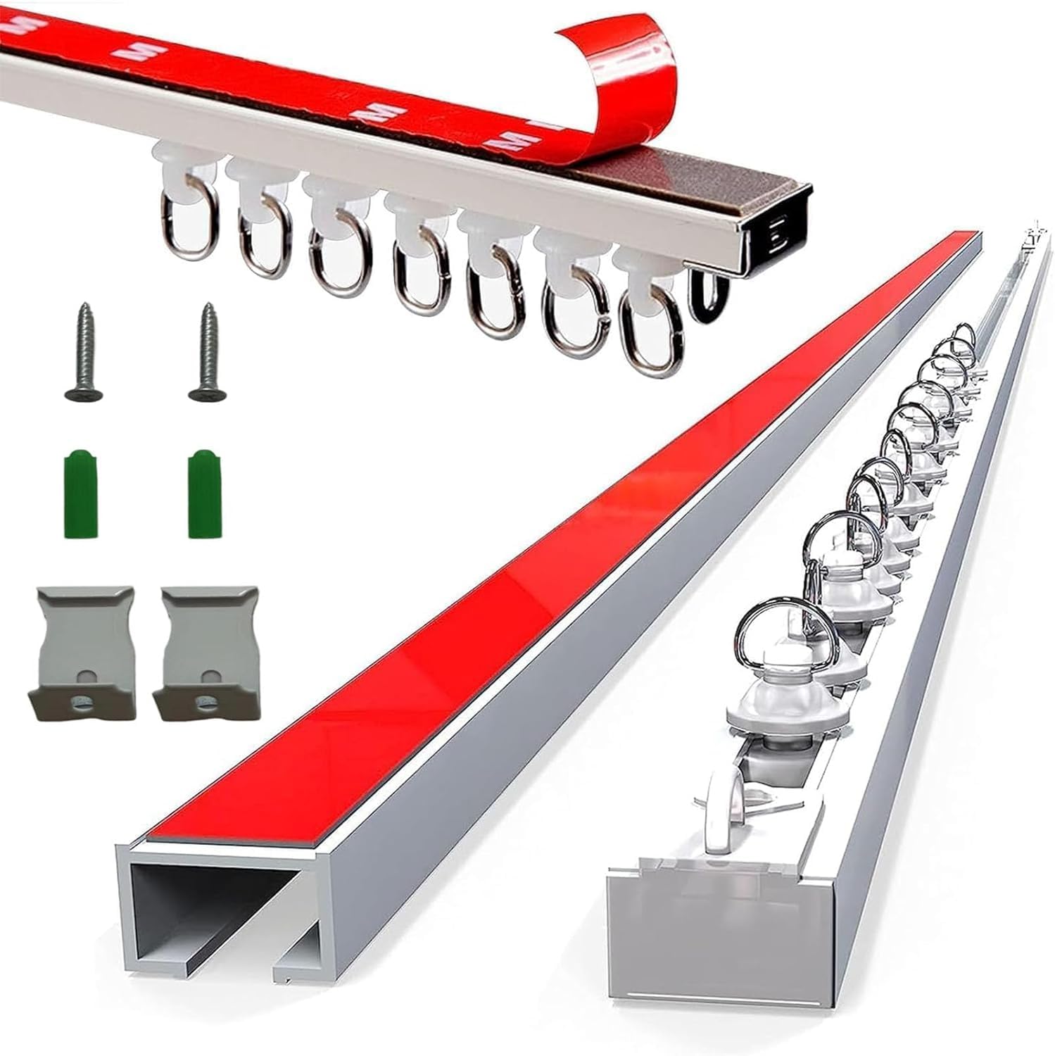 UrbanRed Tringle à Rideau Autocollante Pour Plafond Ou Mur (3 M) – Pas De Perçage, De Vis Ou D'outils, Pas De Dommages, Crochets De Rideaux Adhésive