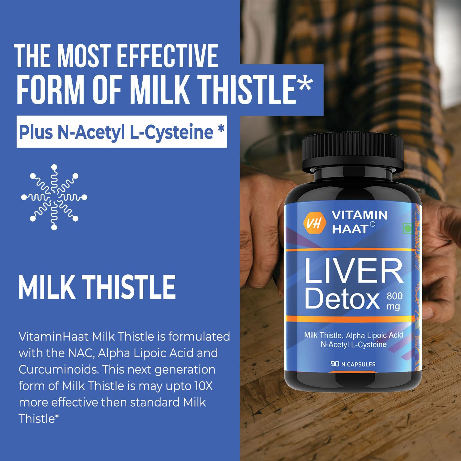 Liver Detox Supplement 800mg with Milk Thistle | Milk Thistle Extract | Liver Detox with Added NAC, Alpha Lipoic Acid & Curcumin | 90 Capsules by VitaminHaat — Amazon image 5