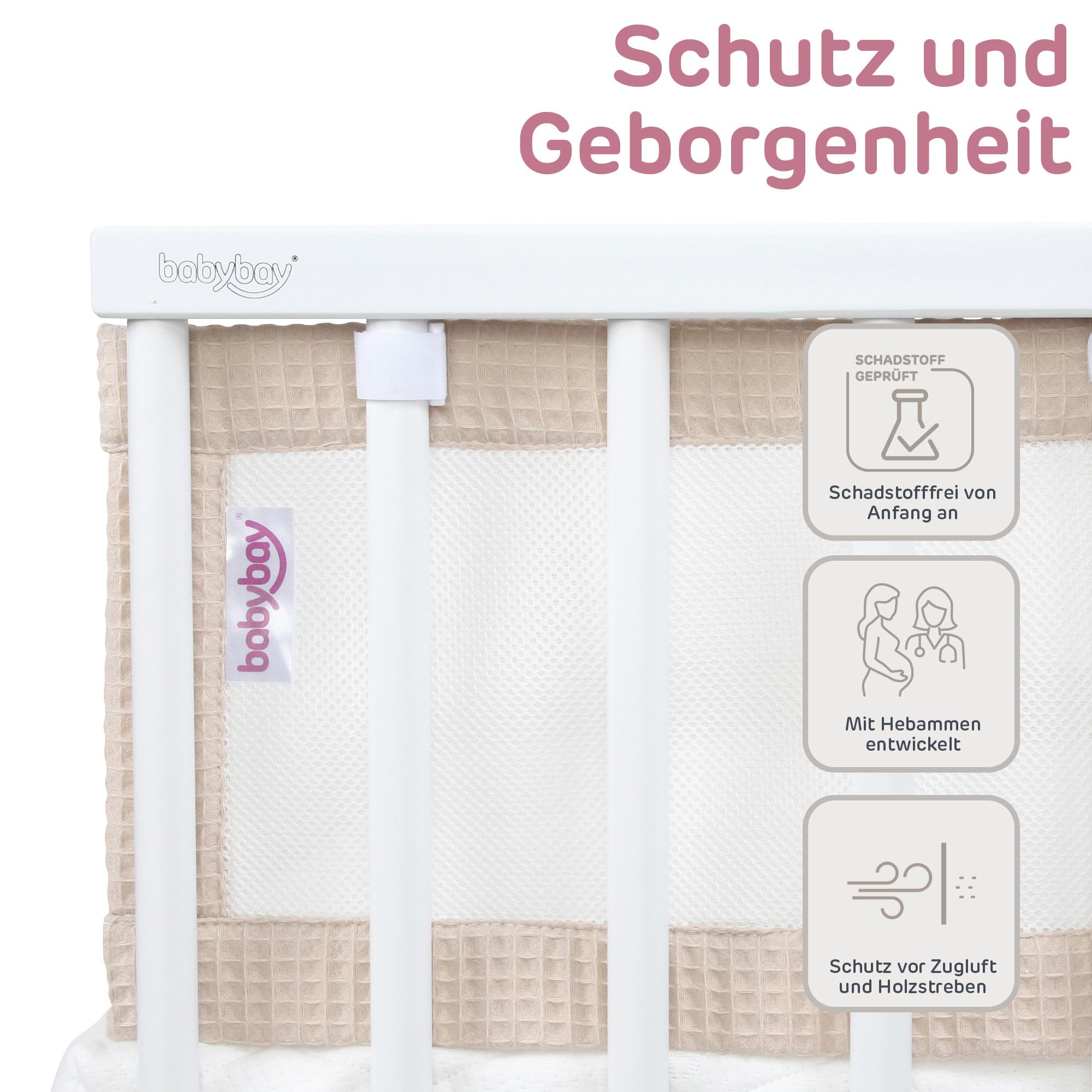 babybay Nestchen 3D Mesh-Waffelpiqué passend für Modell Maxi, Boxspring, Comfort und Comfort Plus, sand