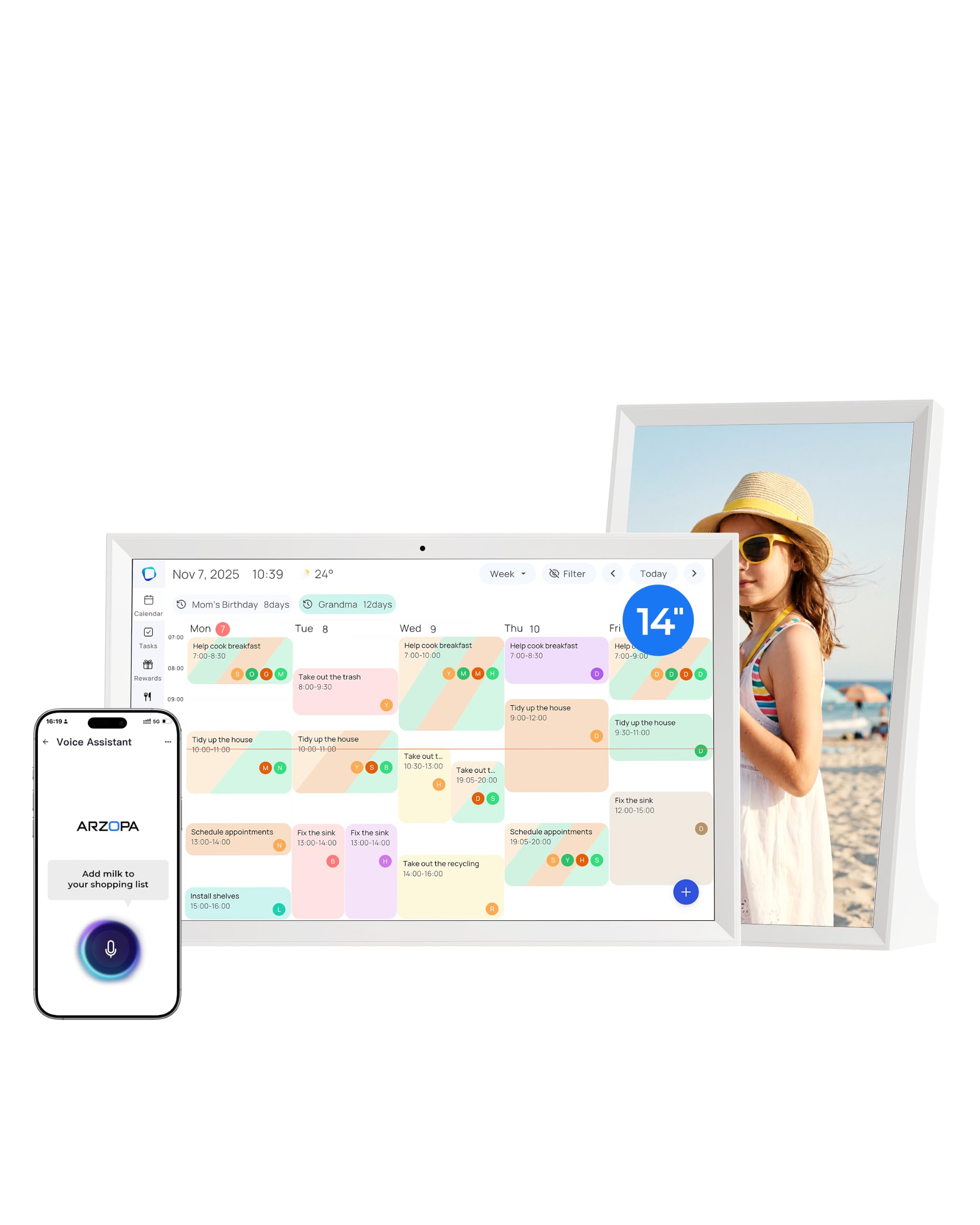 ARZOPA 14.0" Digital Calendar Chart No Subscription Not Wall Mountable