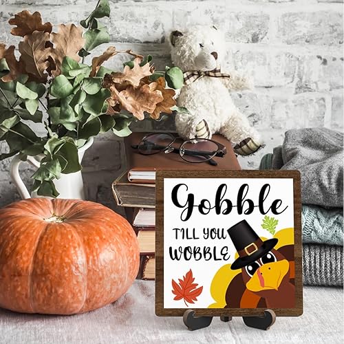 Miniatura 4 de Decoración de otoño de granja para el hogar, decoración de bandeja escalonada de otoño, letrero de Gobble Till You Wobble, decoración de escritorio