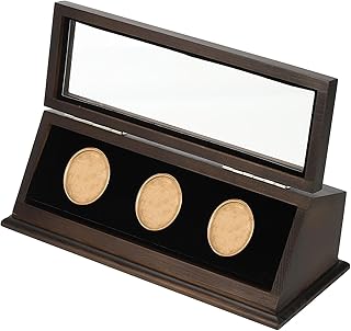 PATIKIL Coin Display Case, 3 Slots Coin Presentation Display Box Coin Box Coin Case with Coin Holder Fit 38-44.5mm Coin for Silver Dollar Collectors, Brown