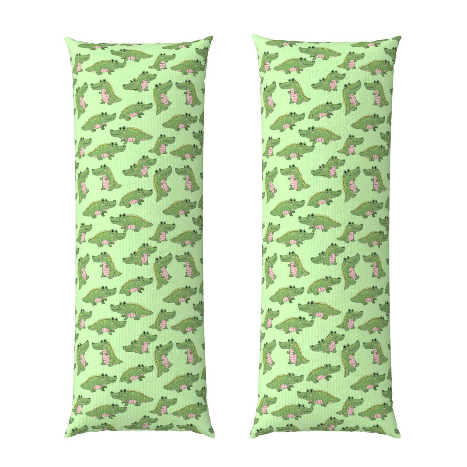 Long Pillowcase 20x54, Cute Crocodile Green, Soft Velvet Pillow Cover with Hidden Zipper, Plush Cushion Protector for Bedroom Sofa Couch Sleeping