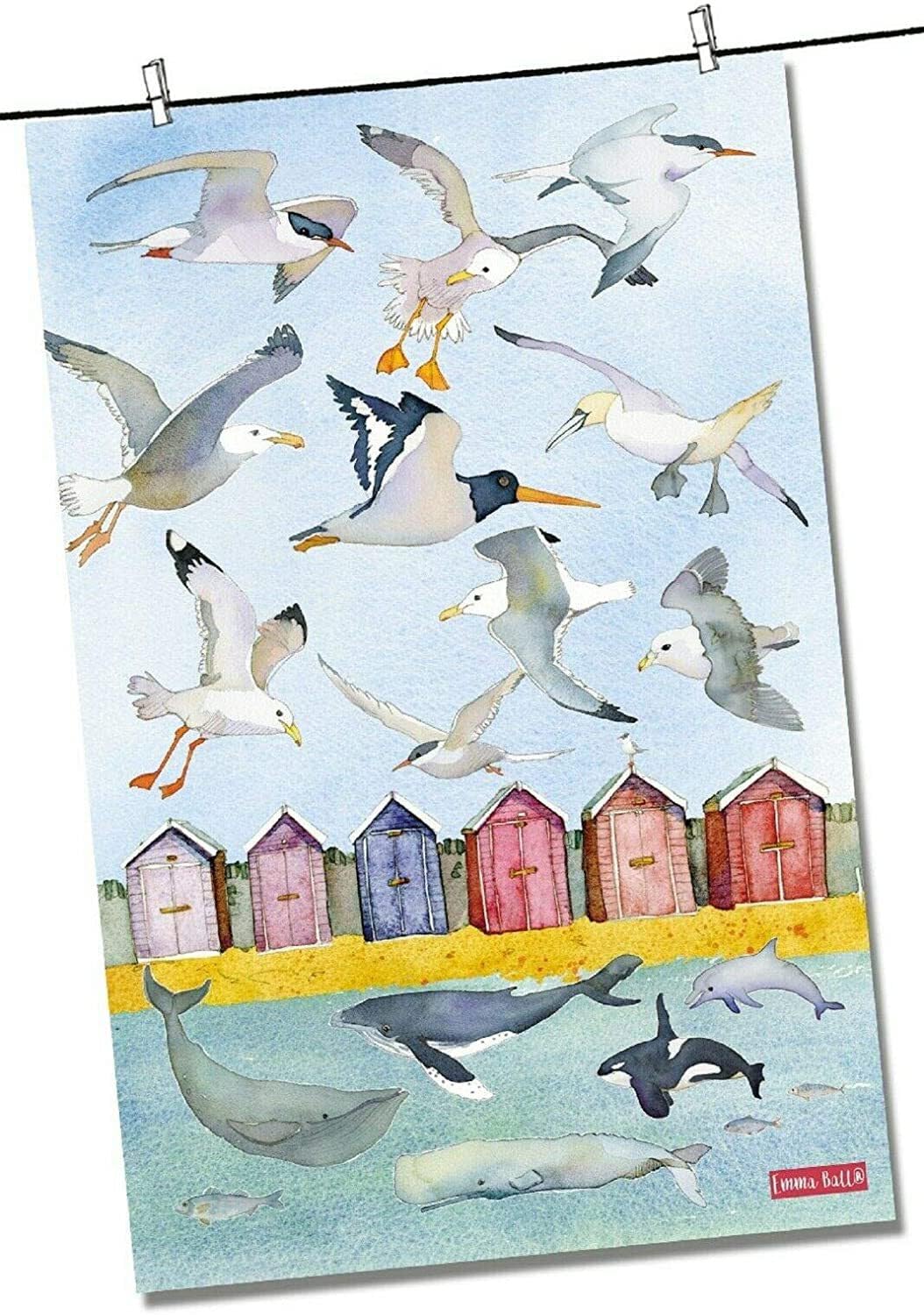 Emma Ball "Sealife - Under The Sea, Pure Cotton Tea Towel. Printed In The Uk.