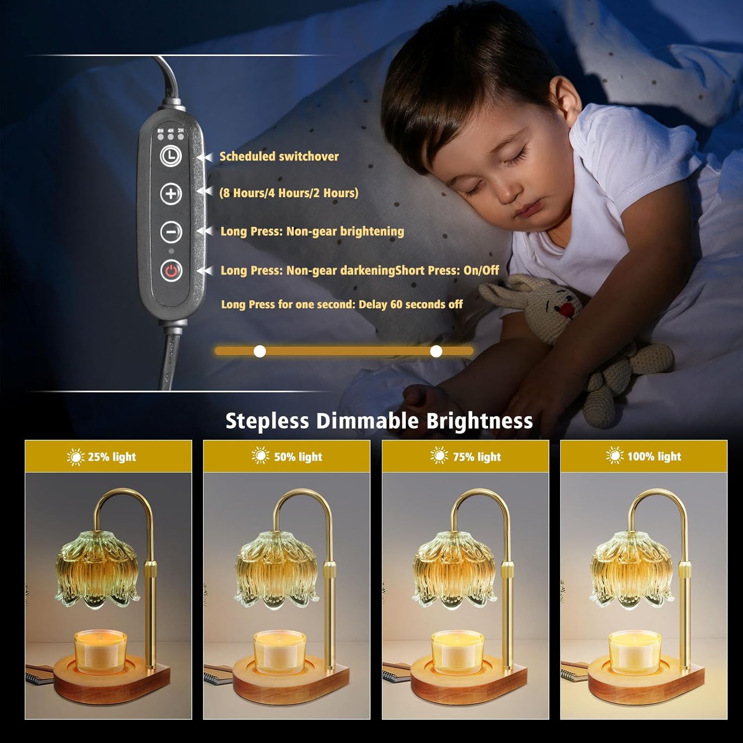 Electric Lp Candle Warmer with Timer - Dimmable Candle Warmer Lp,
