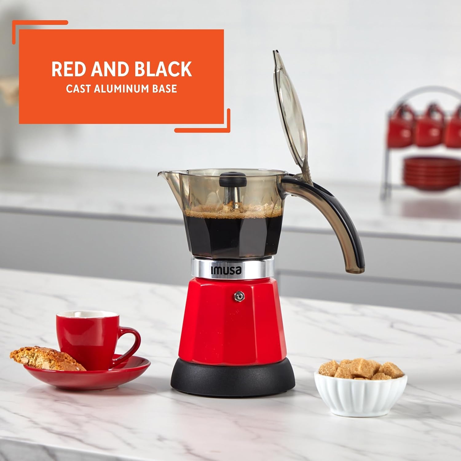 IMUSA 6 or 3 Cup Electric Espresso Coffee Maker with Cool-touch Handle, Red image 4