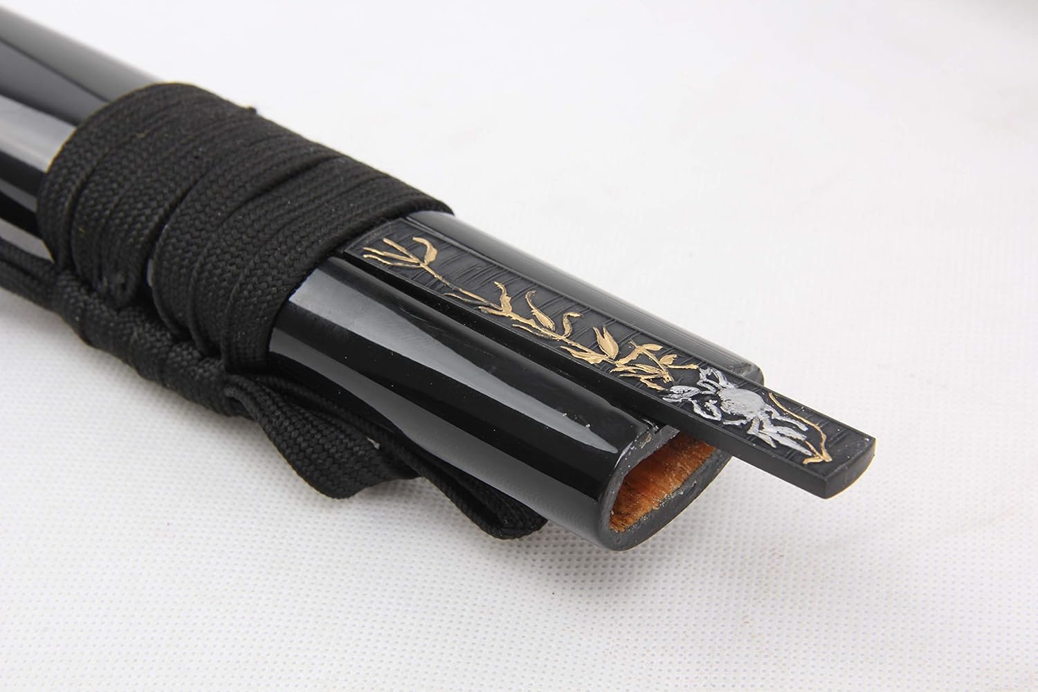 Full Functional Traditional Samurai Katana Sword, 1045 Carbon Steel, Hand Forged, Full Tang, Sharp,Painted Tsuba, Black Scabbard with Kozuka