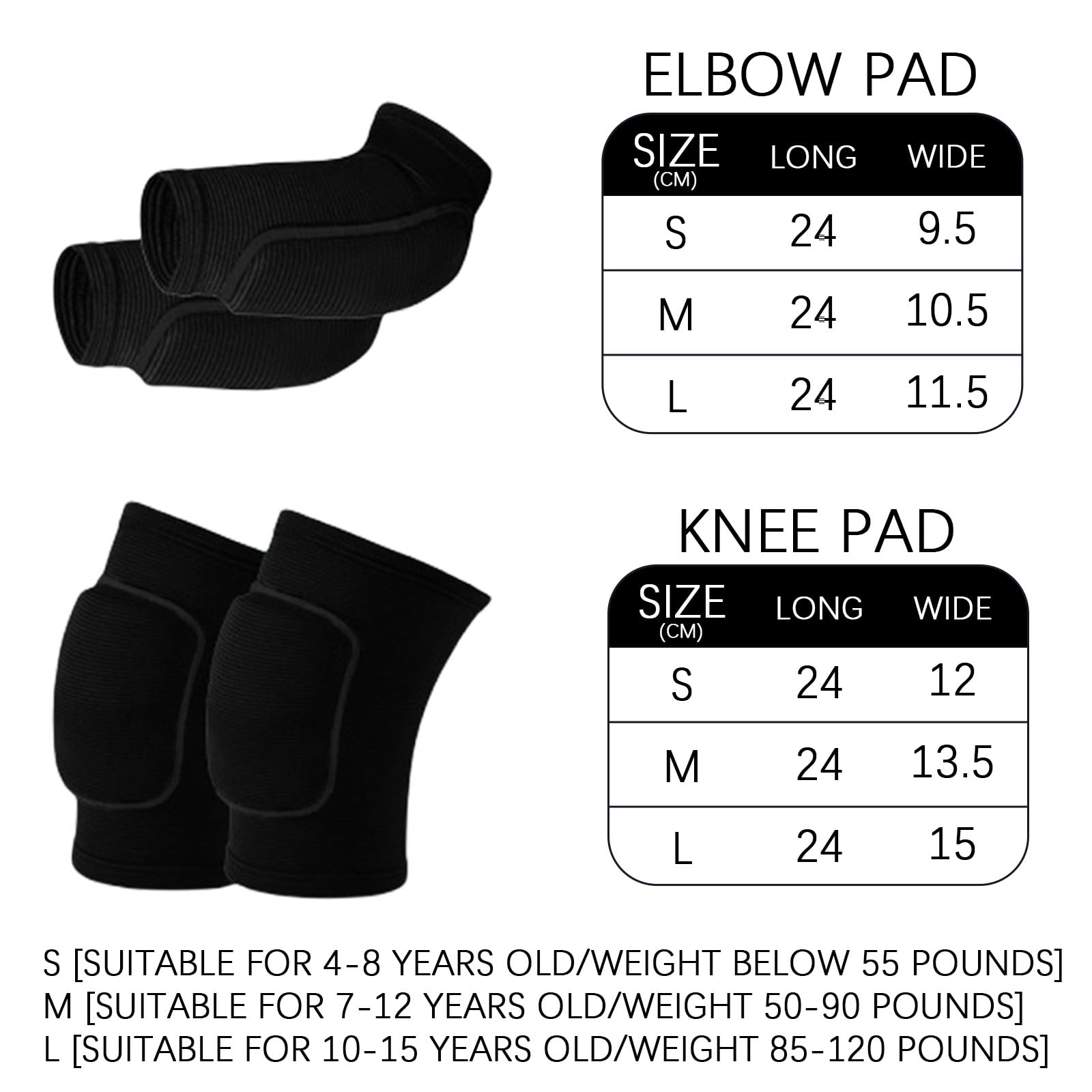 SSKHE Rodilleras elásticas con soporte para codos, mangas transpirables, férula suave, equipo de protección negro completo para voleibol, baile, fútbol, yoga, ciclismo, jogging, tenis