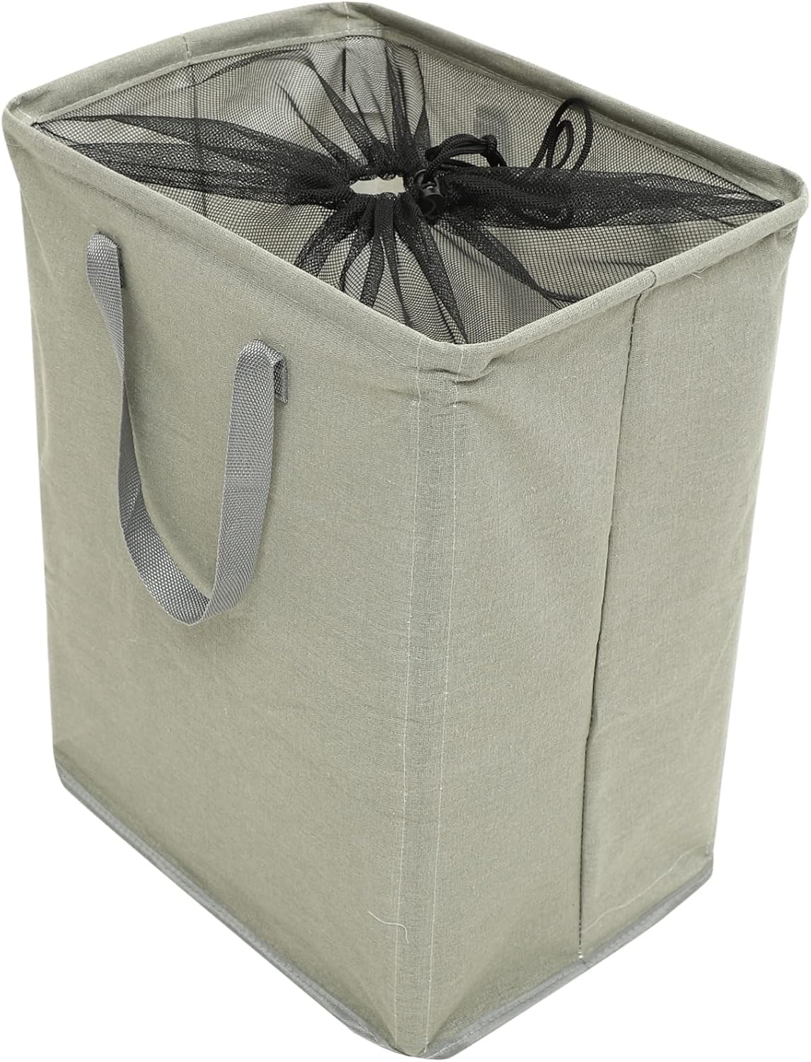 Folding Cotton Linen Laundry Basket with PE Coating Large Capacity Standing Clothes Hamper for Bedroom Dorm Laundry Storage Dustproof Foldable Fabric Container in Dark Gray