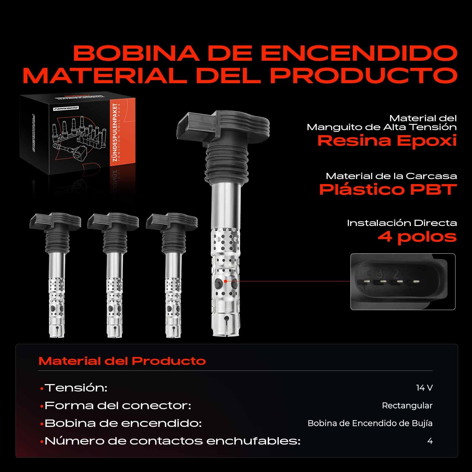 Frankberg 4 bobinas de encendido 06B905115D | Compatible con: Golf IV Variante 1J5, Nuevo Beetle 1C1 9C1, P.a.s.s.a.t 3B3, Nuevo Beetle Cabriolet 1Y7