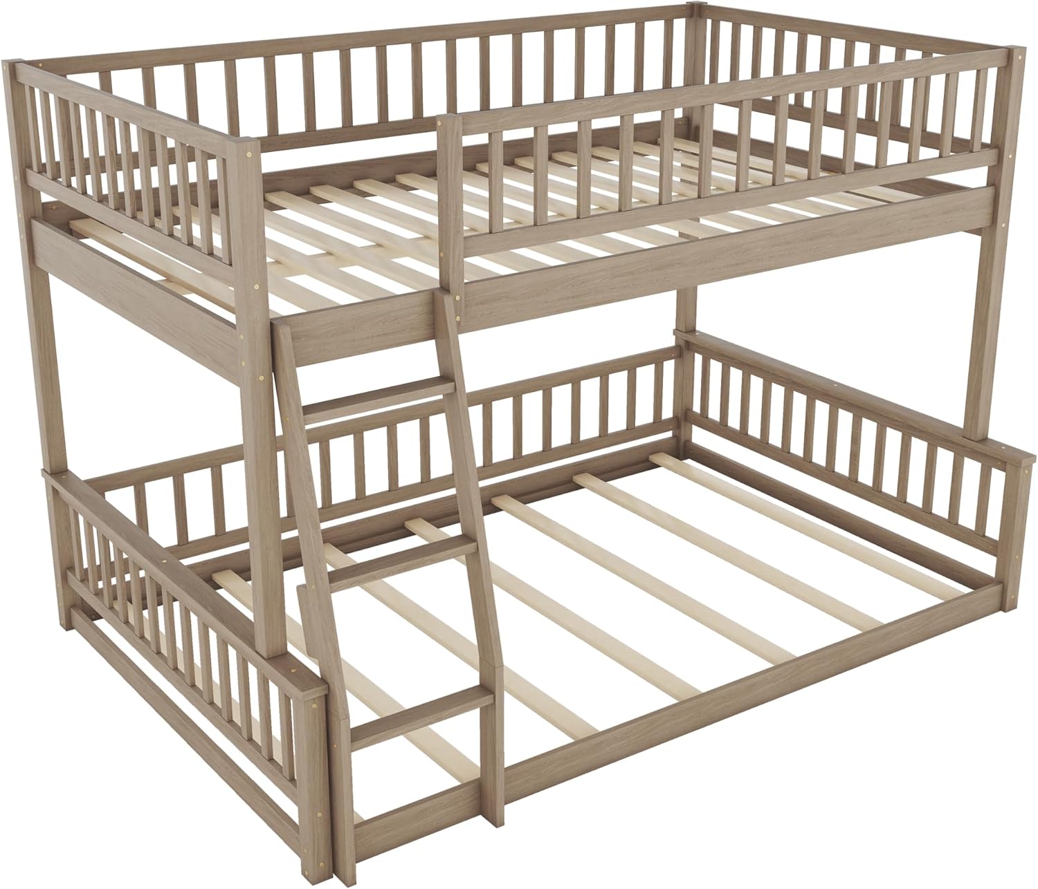 DNYN Full XL Over Queen Bunk Bed for Kids Bedroom,Solid Wood Convertible Bedframe w/Ladder & Safety Guardrails,Can be Separated & Easy Assembly & Super Save Space & No Box Spring Needed, Natural
