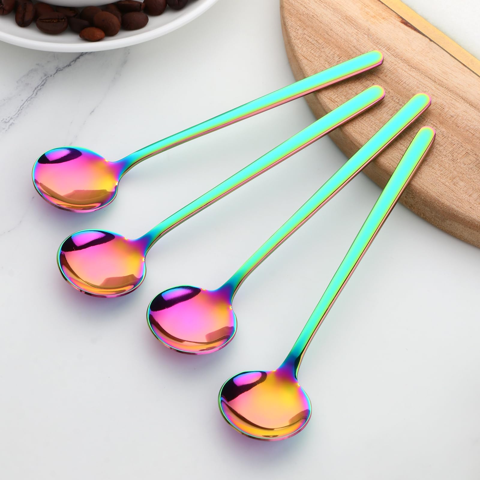 TEHAHA - 8 cucharas de café, cucharas de espresso de acero inoxidable, mini cucharas de té de 5.3 pulgadas, cucharas agitadoras de capuchino, juego de cucharas redondas pequeñas y ligeras para café,