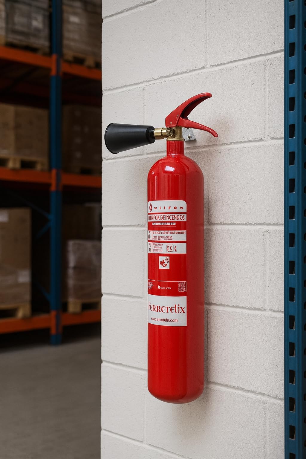 Ferretelix®. Extintor CO2 2 kgs dioxido de Carbono Incluye Soporte metálico de Pared y difusor (no Deja residuos)