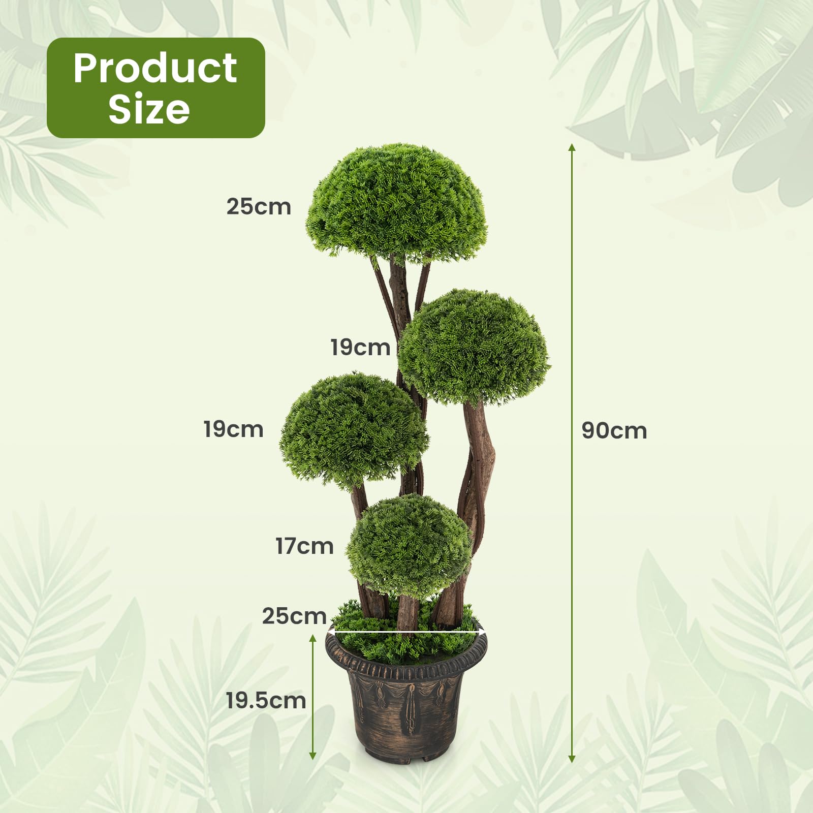 GIANTEX Arbre Artificiel 90 cm, Plante Artificiel avec 4 Boules de Cèdre, Faux Cyprès Topiaire, Pot avec Ciment, Arbuste Artificiel Extérieur Intérieur pour Maison Bureau Jardin Balcon
