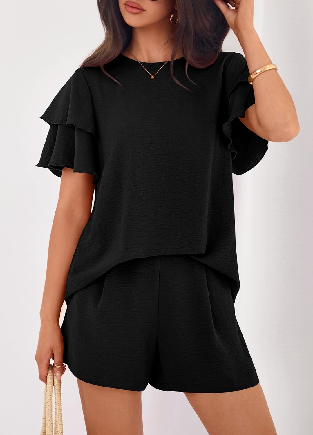 KIRUNDO Two Piece Sets For Women Summer Casual Loose Ruffle Short Sleeve Matching Shorts Sets Beach Vacation Cruise Outfits - Image 6