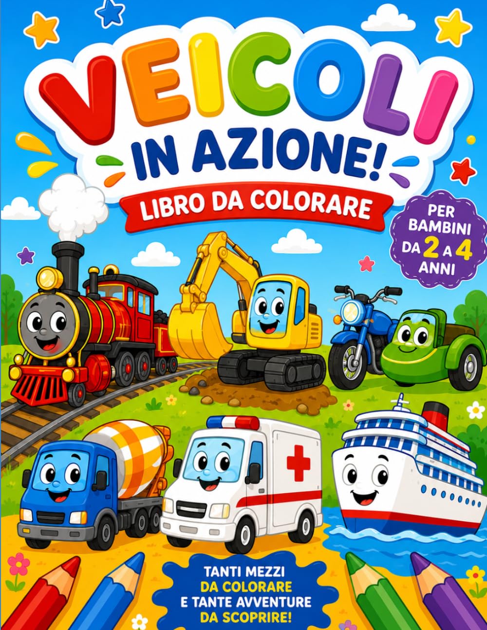 Veicoli in Azione!: Libro da colorare per bambini 2-4 anni