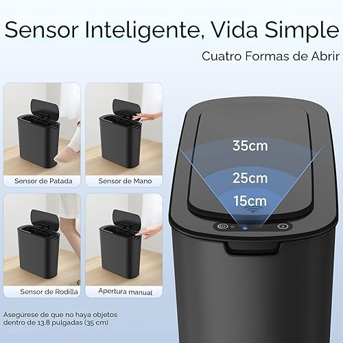 Miniatura 4 de TIPGO Cubo de basura automático con sensor de movimiento para baño con tapa, cubo de basura sin contacto de 2.6 galones, cubo de basura inteligente