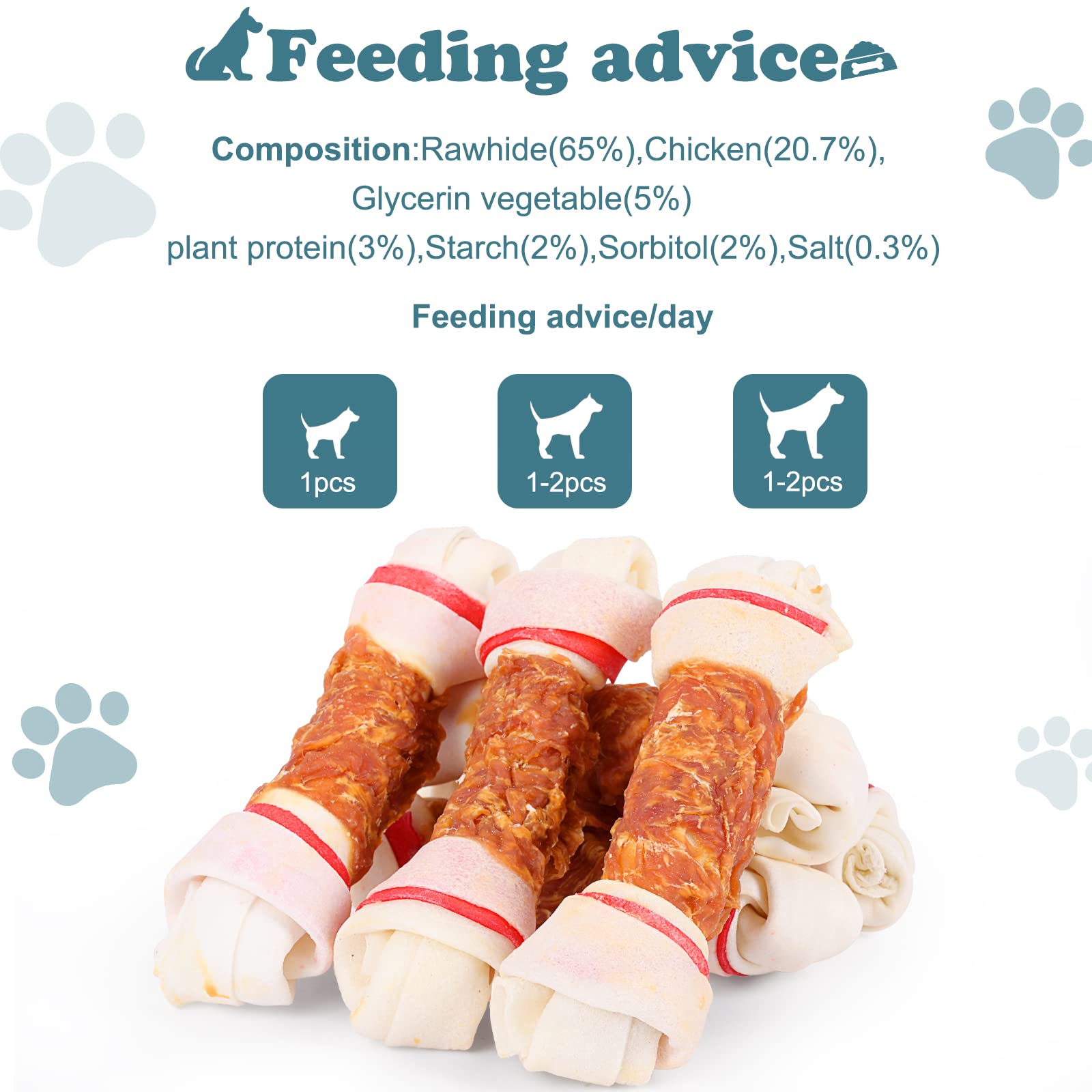 Trata de Perro Perrito Aperitivos de Entrenamiento Promueve la Salud Masticar Pollo Nudo Envuelto 6.5" 1lb