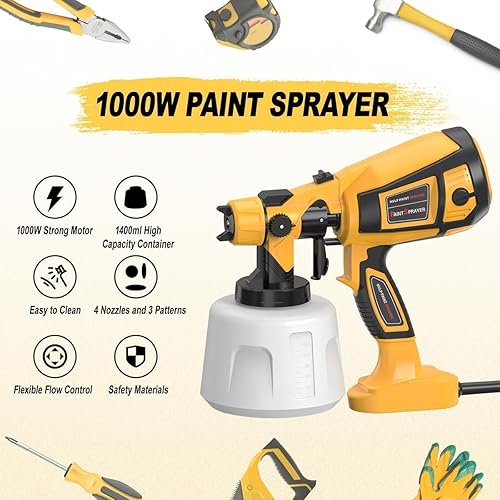 Miniatura 7 de Paint Sprayer Tool 1000W High Power Electric Spray Paint Gun Easy to Clean for Furniture Cabinets House Painting Gold
