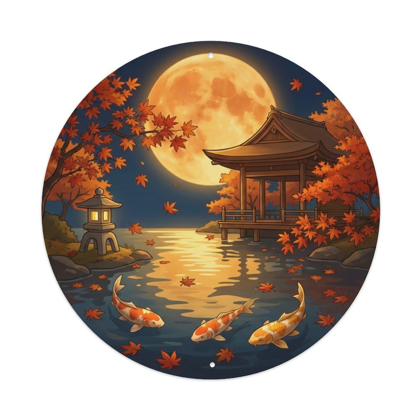 Galvaxio Style Japanese Koi Fish Autumn Moon Harvest Orange Metal Tin Sign