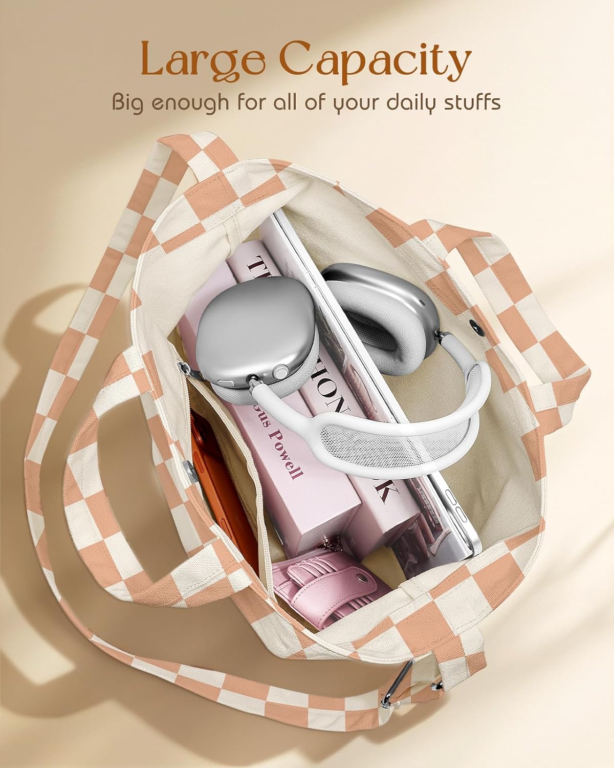 Canvas Crossbody Tote Bag for Women – Cute Large Shoulder Bags Handbags with Zipper Buckle Interior Pocket for Work - Image 6