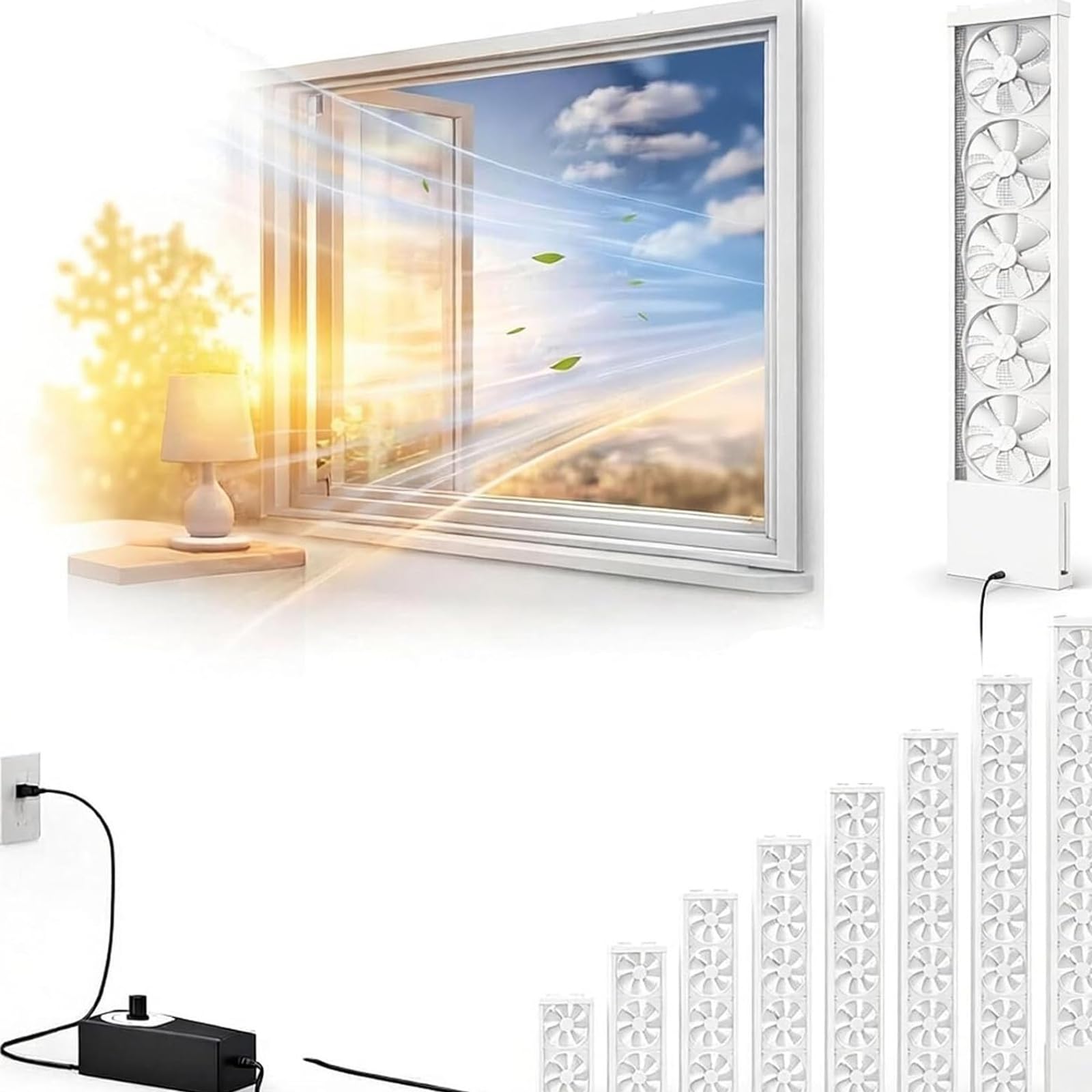 Ventilateur d'extraction étanche et télescopique blanc pour fenêtre sans perçage