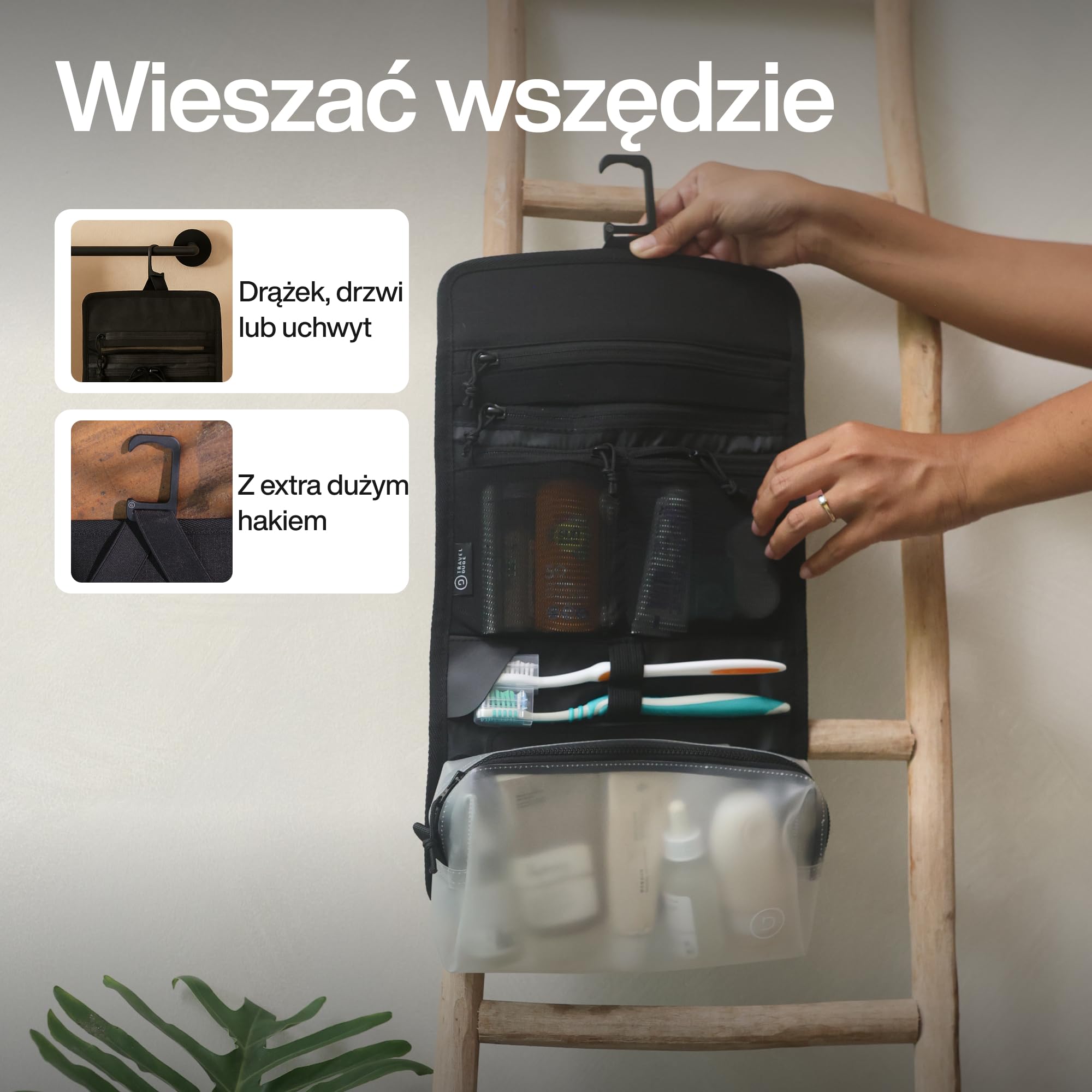 TRAVEL DUDE Składana kosmetyczka dla kobiet i mężczyzn – kosmetyczka do zawieszenia, płaska torba na pranie i mała kosmetyczka, torba pod prysznic, na kemping z workiem o pojemności 1 litra, bagaż
