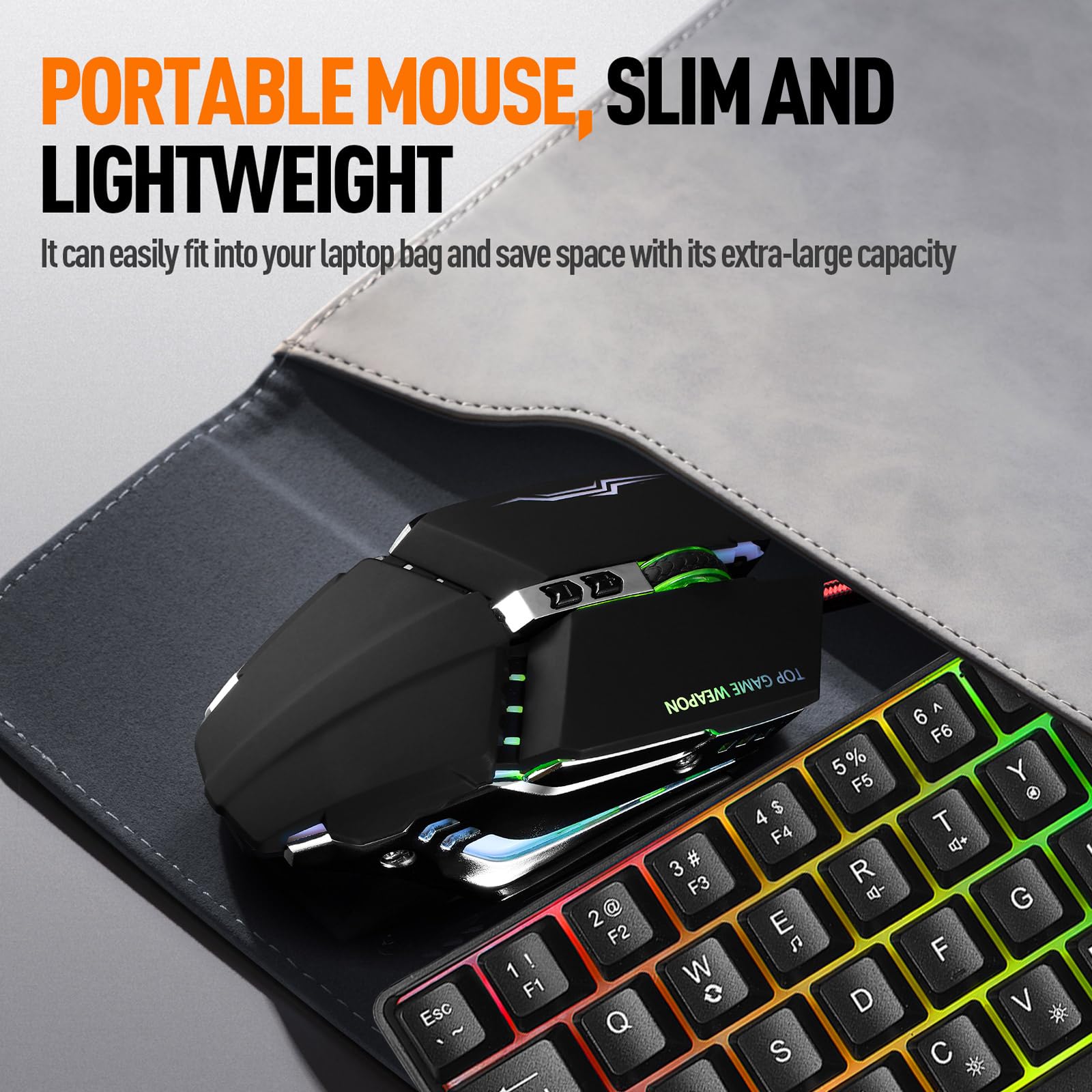 Guiheng Tastiera da gioco cablata al 60% e mouse, ultra-compatta a 61 tasti RGB retroilluminata, leggera ottica 3200 DPI, set da gioco cablato per Windows, PC, Mac, PS5, Xbox Gamer, (nero)