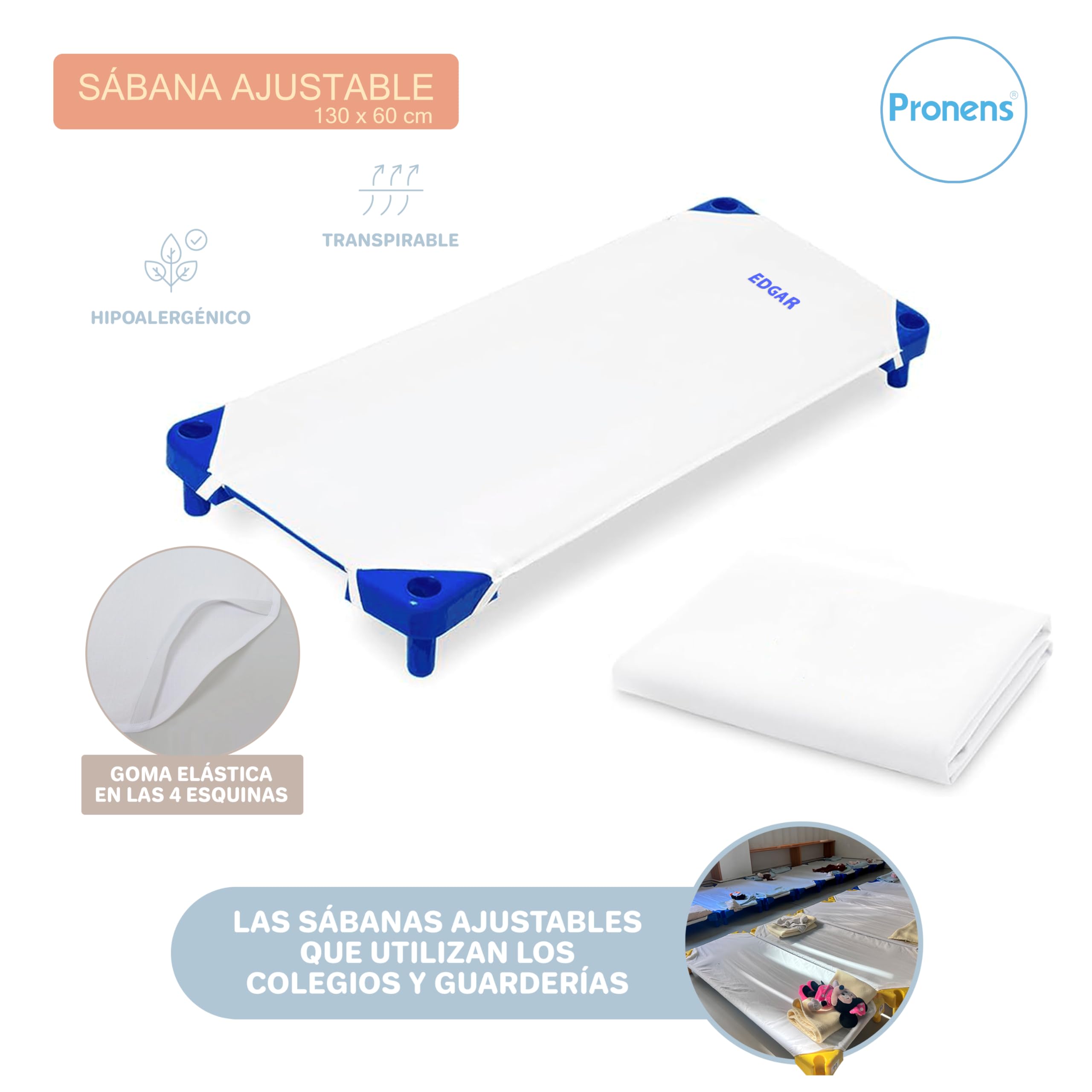 Sábana Bajera Ajustable para Hamaca guardería 130x60 cm – Máxima higiene y Confort Infantil – Fácil colocación con Gomas elásticas – Tejido Suave y Resistente – Nombre Bordado Personalizable