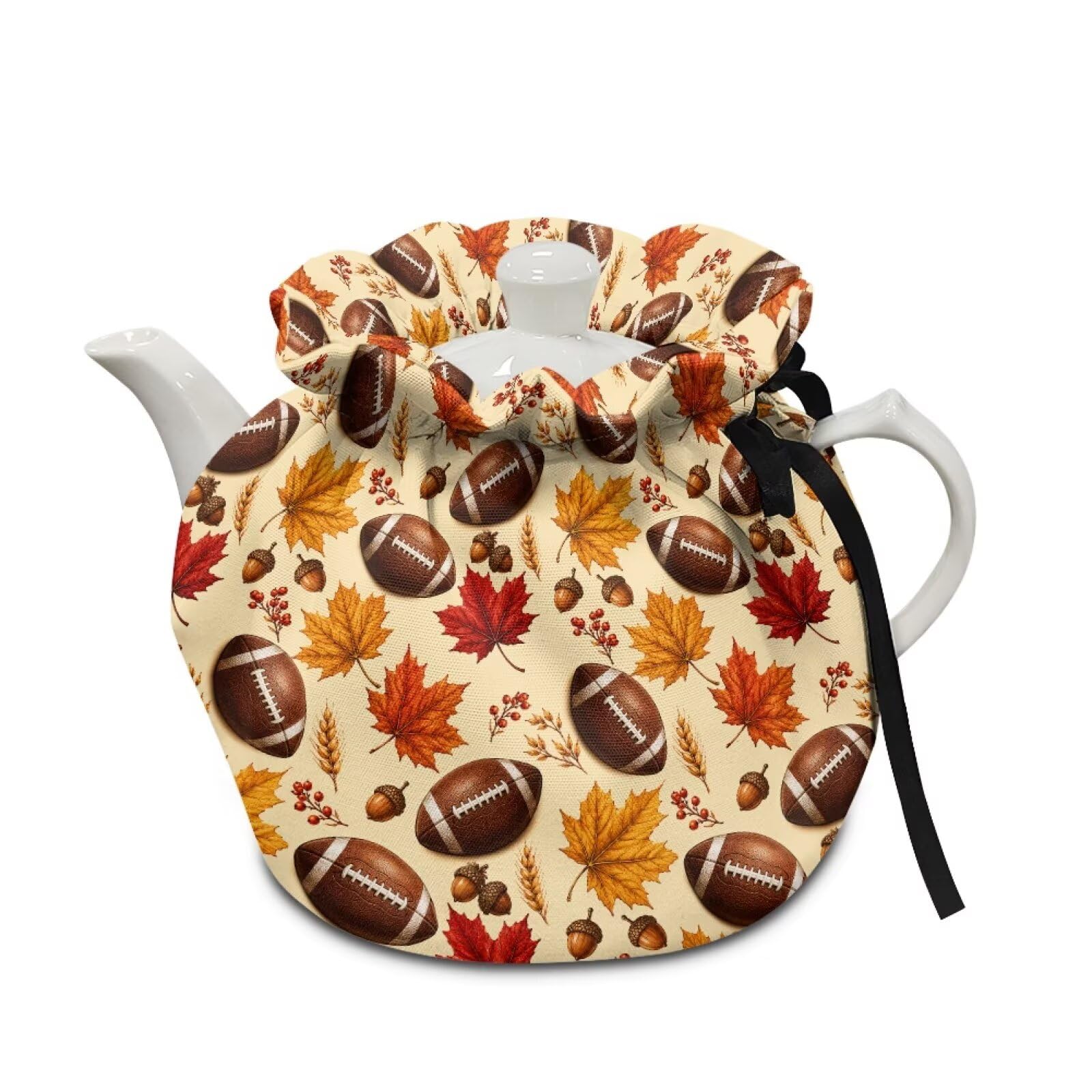 Fall Tea Cozy Insulated Kitchen Kettle Cover Football Tea Pot Dust Covers for Keeping Warm Home Kitchen Decor for Party
