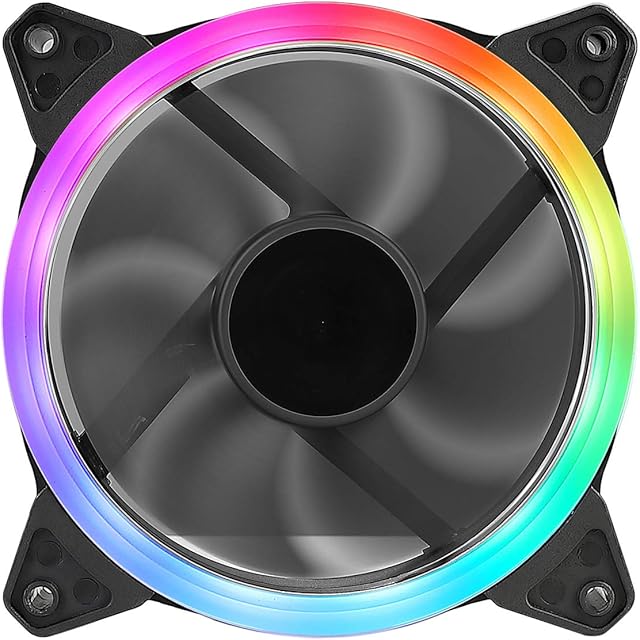 Combrite PC Case Cooling Fan Rainbow RGB LED Halo Ring 120mm (12CM) With Universal 3 Pin And 4 Pin Connectors
