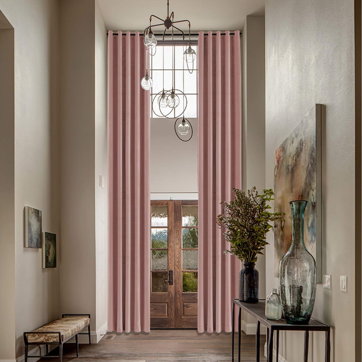 Macochico Coral Loft Drapes Blackout Extra Long Velvet Curtains for Bedroom Drapes Panels Grommet Top Window Drapery for Hall Guest Room Living Room Bedroom 50W x 192L Inch (1 Panel)