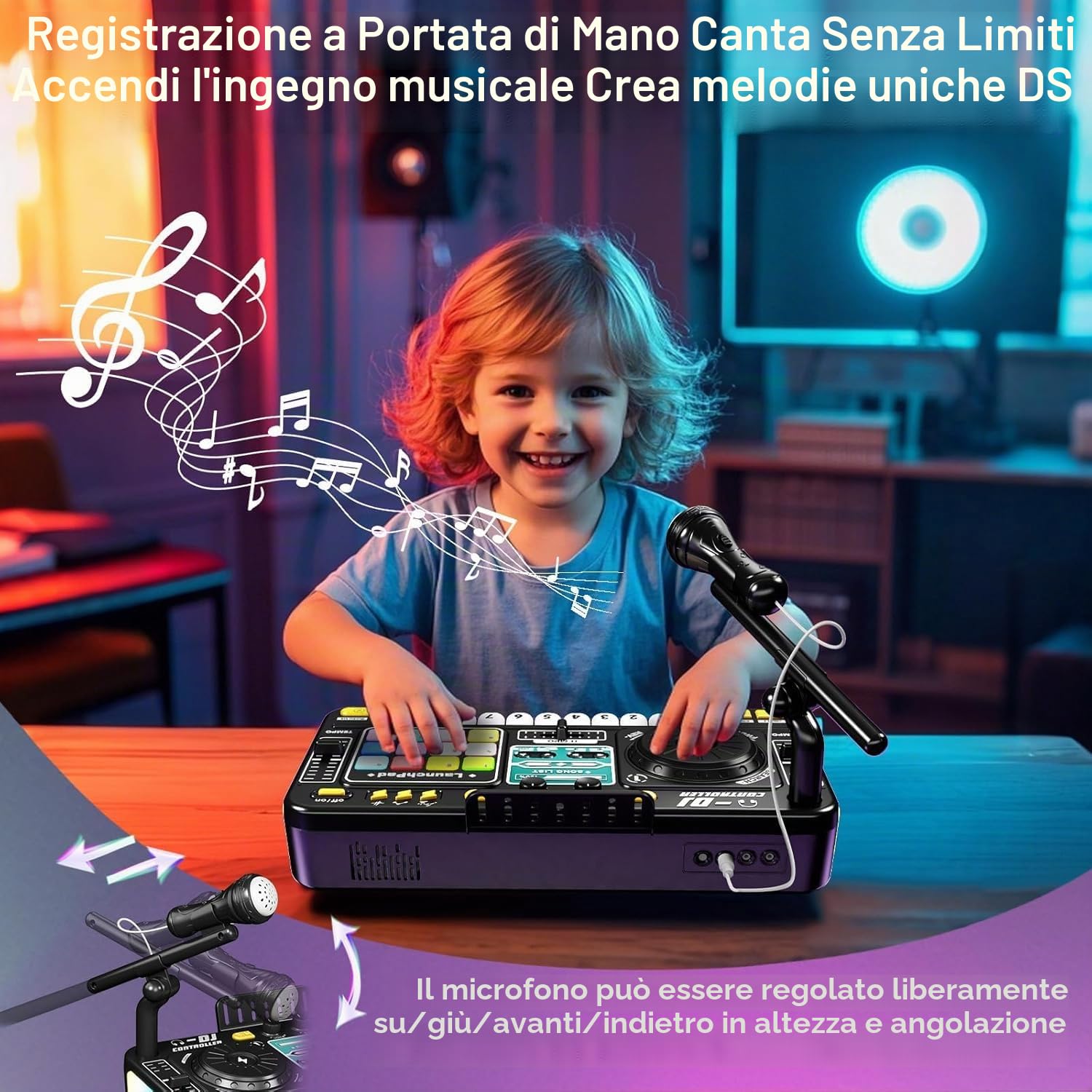 RedCrab Bambini Mixer DJ, Giradischi Mixer per Bambini con Oltre 100 Effetti sonori, Tastiera Musicale Interattiva per Bambini, Set DJ Musicale Educativo per Ragazzi e Ragazze (Nero)