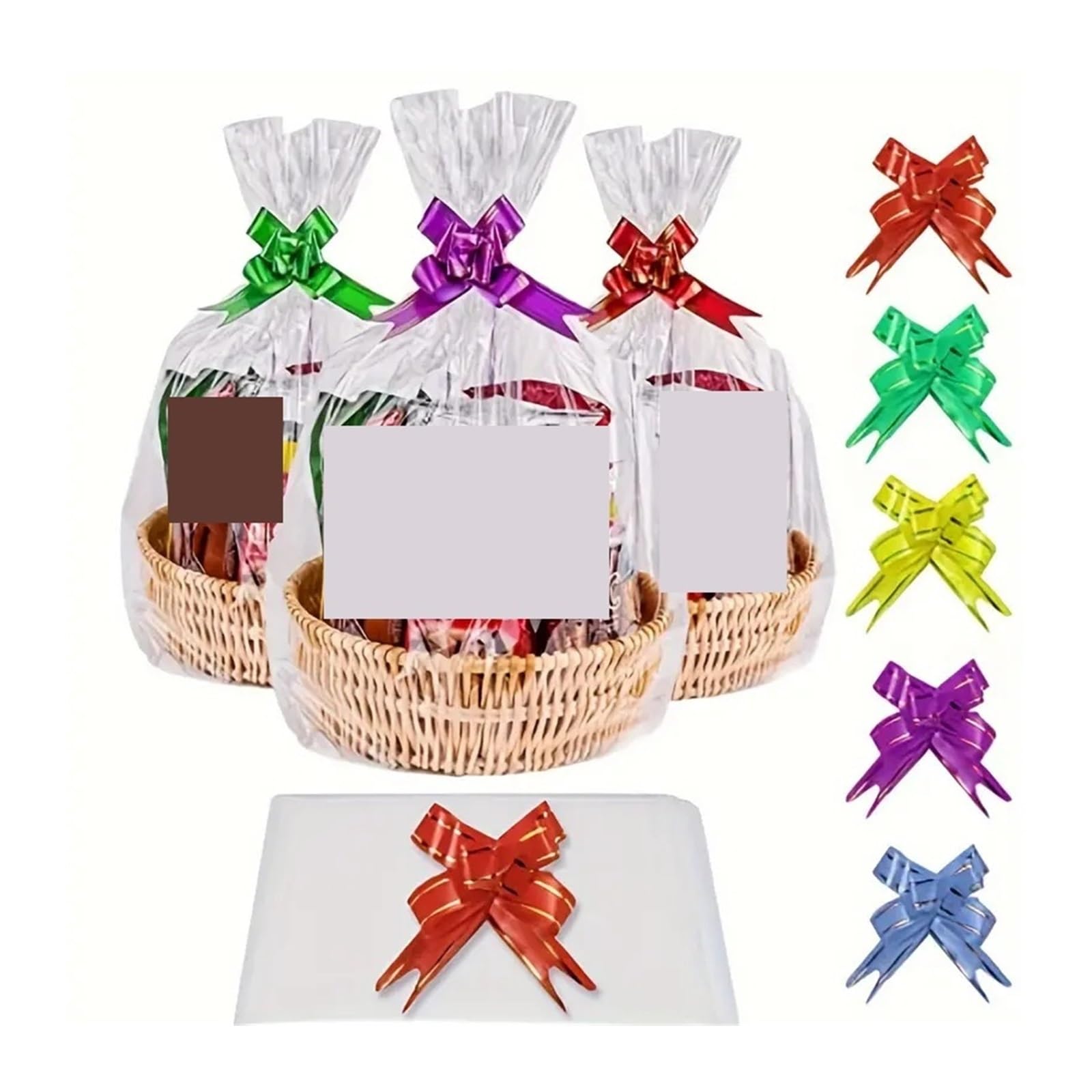 Papel celofán Bolsa grande de celofán transparente 25/50 piezas con lazo, for cestas y envolver decoraciones navideñas(25pcs,60x90cm)