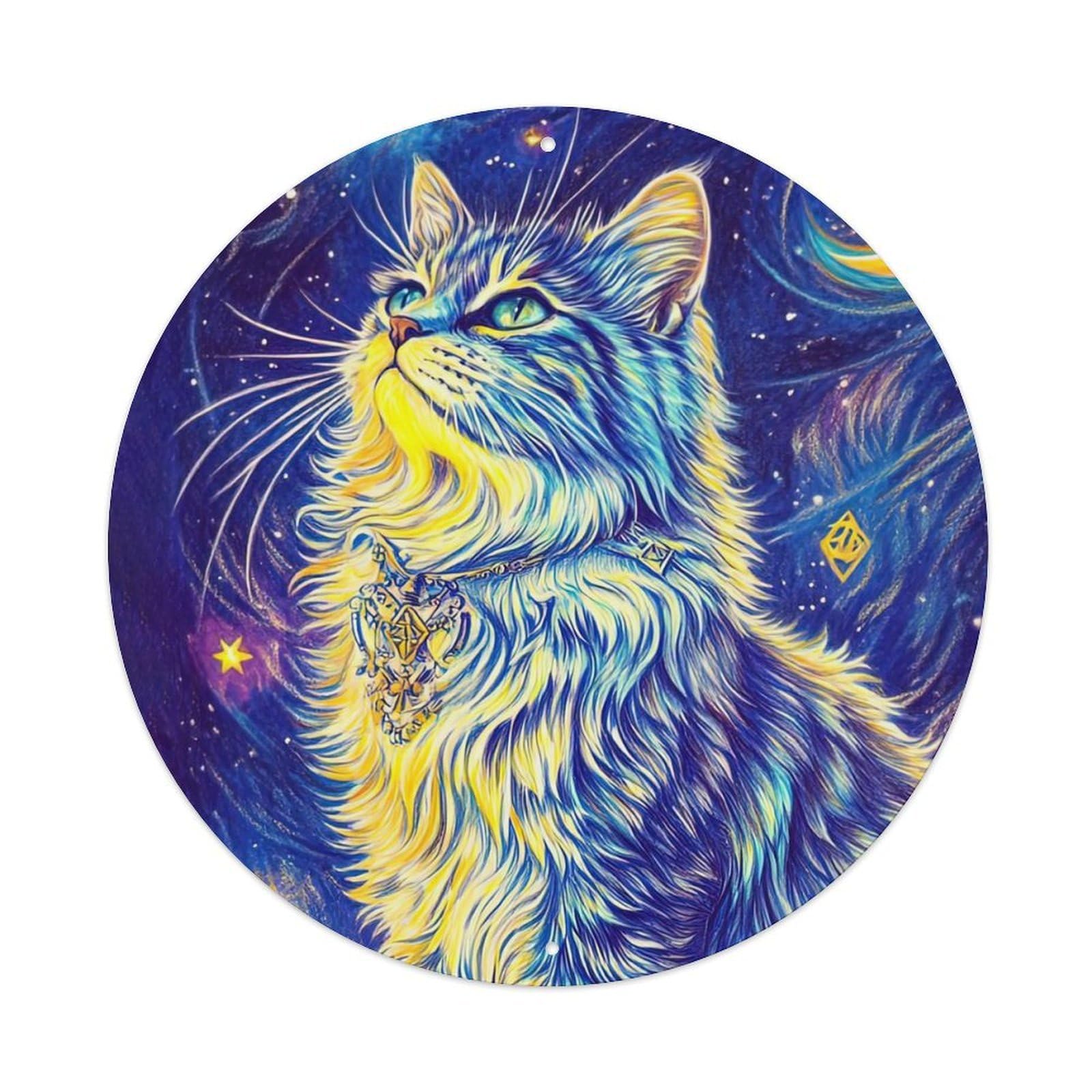 Animal Artwork Cat Looking Up at The Sky Metal Tin Sign