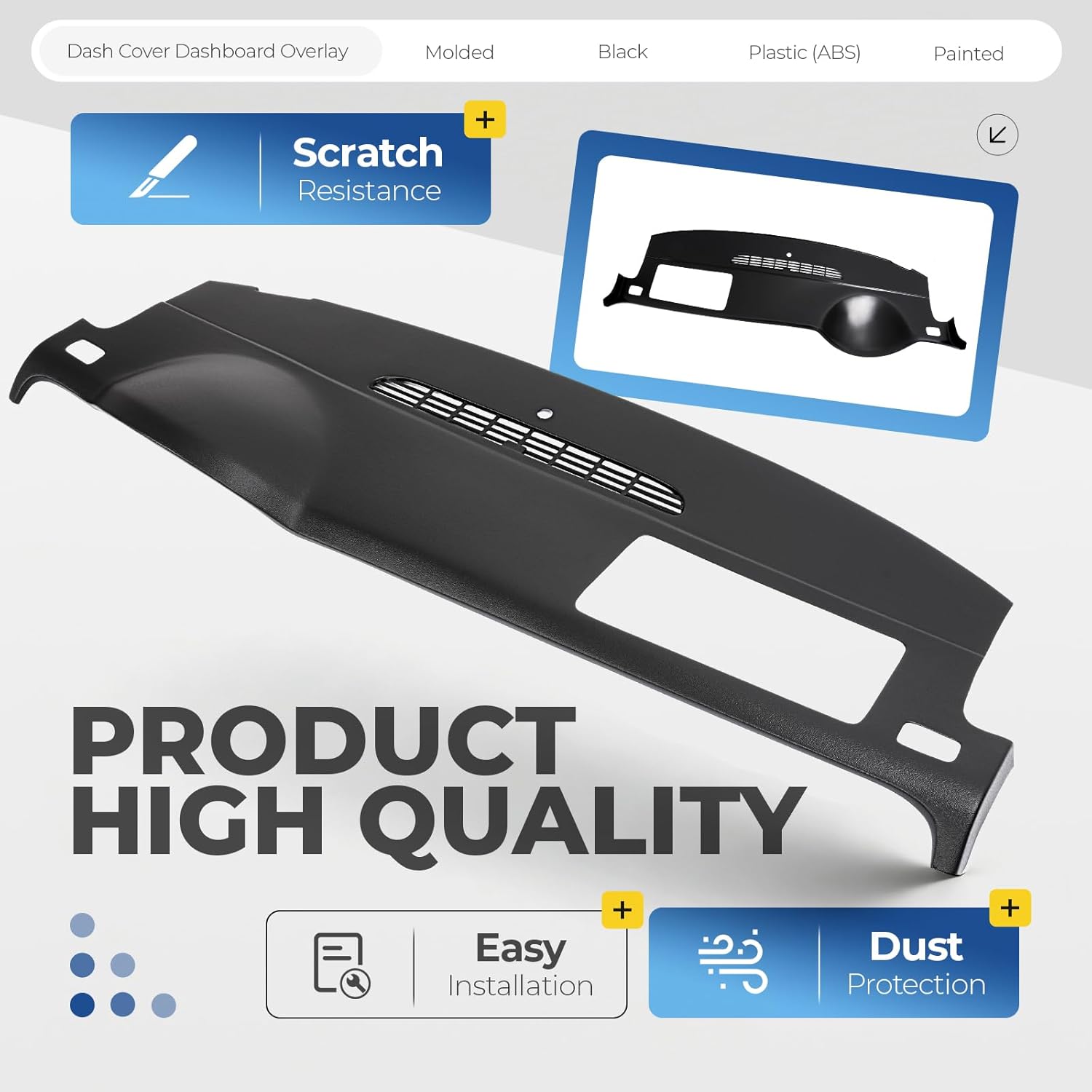 Dash Cover Dashboard Panel Compatible with 2007-2014 Tahoe Suburban Chevy Silverado Avalanche GMC Yukon Sierra 1500 2500HD 3500HD (Single Glovebox Silverado Sierra ONLY) W/O Dash Speaker Black