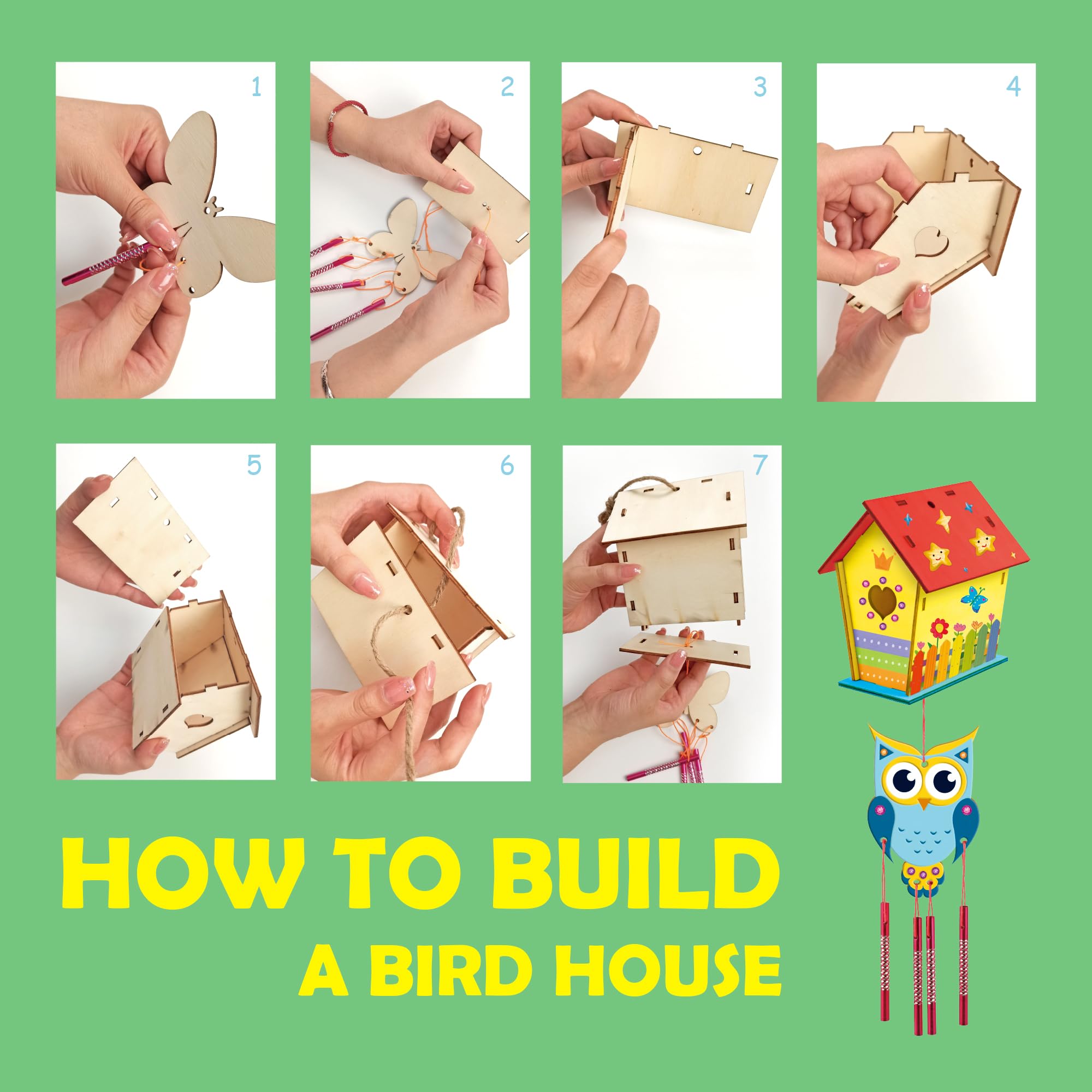 Byncceh 2 PCS Casa de Pájaros de Madera para Pintar Niños – Kit Manualidades Niños y Niñas con Kit Pintura, Figuras para Pintar y Casa Pájaros Manualidades, Regalos Creativos 6-12 Años