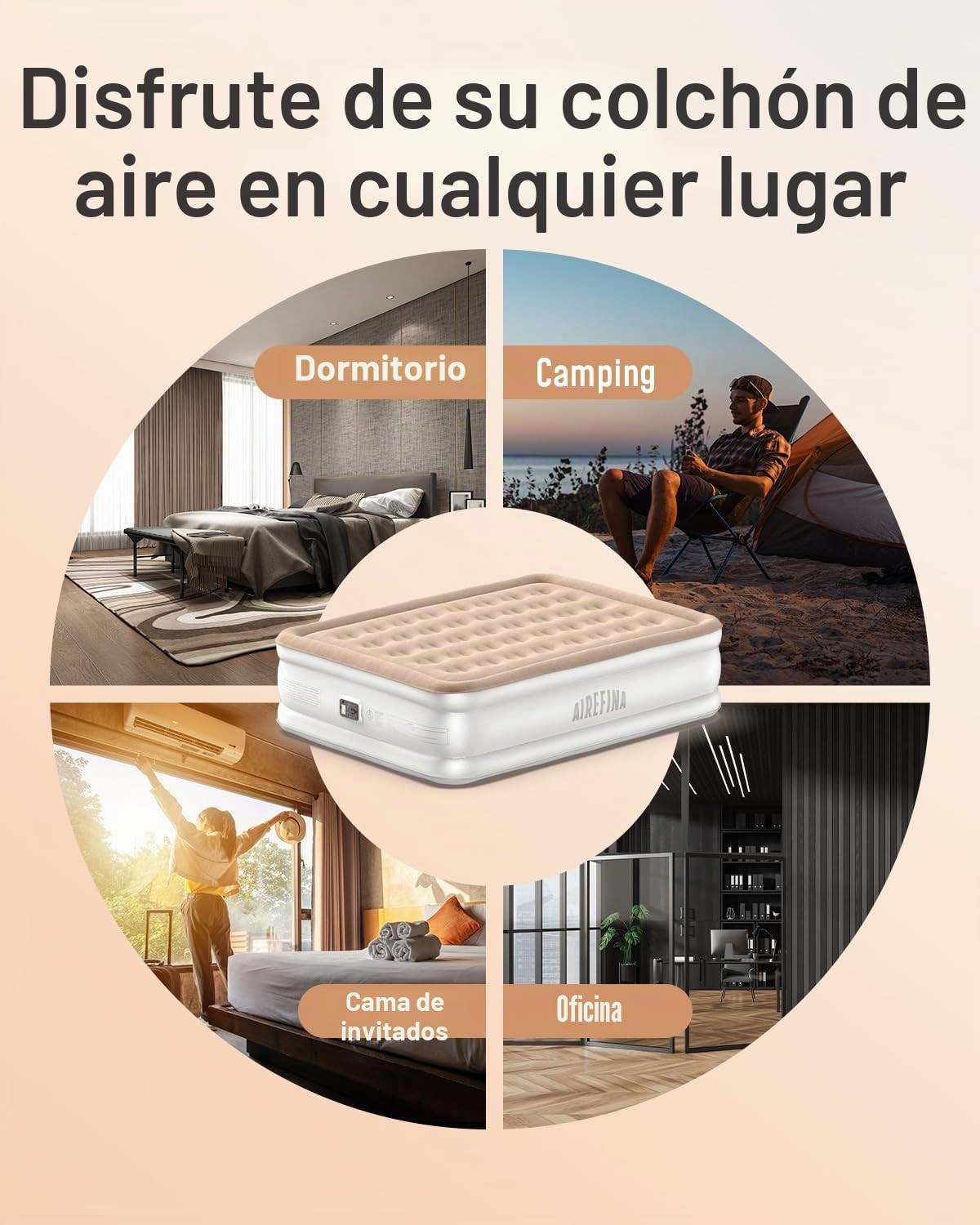 Airefina Colchón Hinchable con Bomba Integrada, Premium Colchon Hinchable, Hinchado Rápido en 3 Minutos, Colchón Inflable Matrimonio para Uso en Casa de Camping-152 x 203 x 40 cm