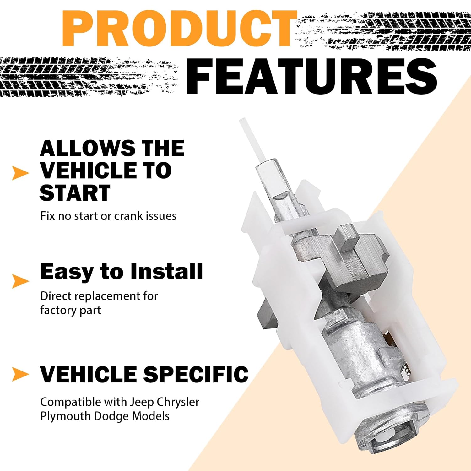 Yinlowa Ignition Switch Actuator Pin Assembly - Fits Jeep Wrangler 1997-2006, Liberty 2002-2007, Grand Cherokee 1999-2004, Dodge Neon, Chrysler PT Cruiser - Replace 4690492AB 924-704 4664099