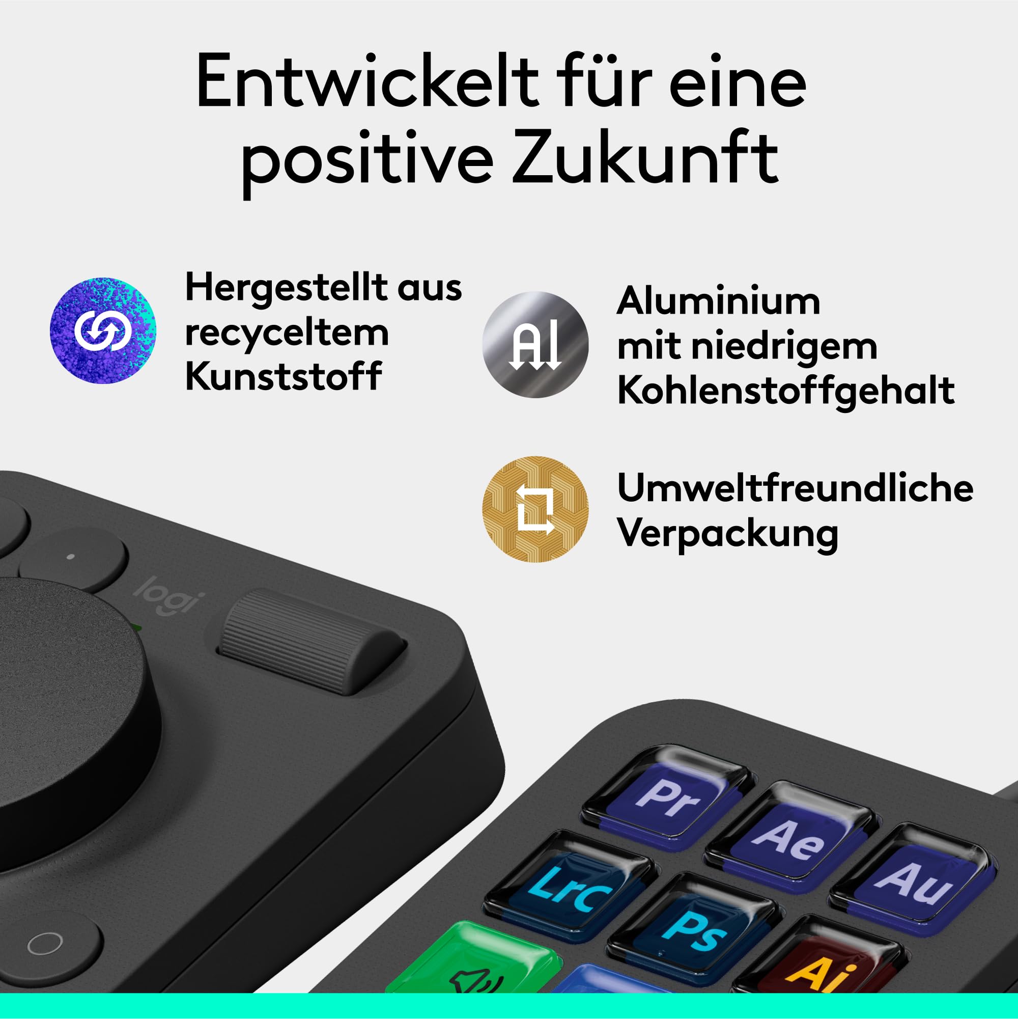 Logitech MX Creative Console, Programmierbares Tastenfeld | 9 anpassbare LCD-Tasten & Regler für Grafikdesign, Videobearbeitung, Fotografie, Adobe, Zoom, Spotify - Graphit