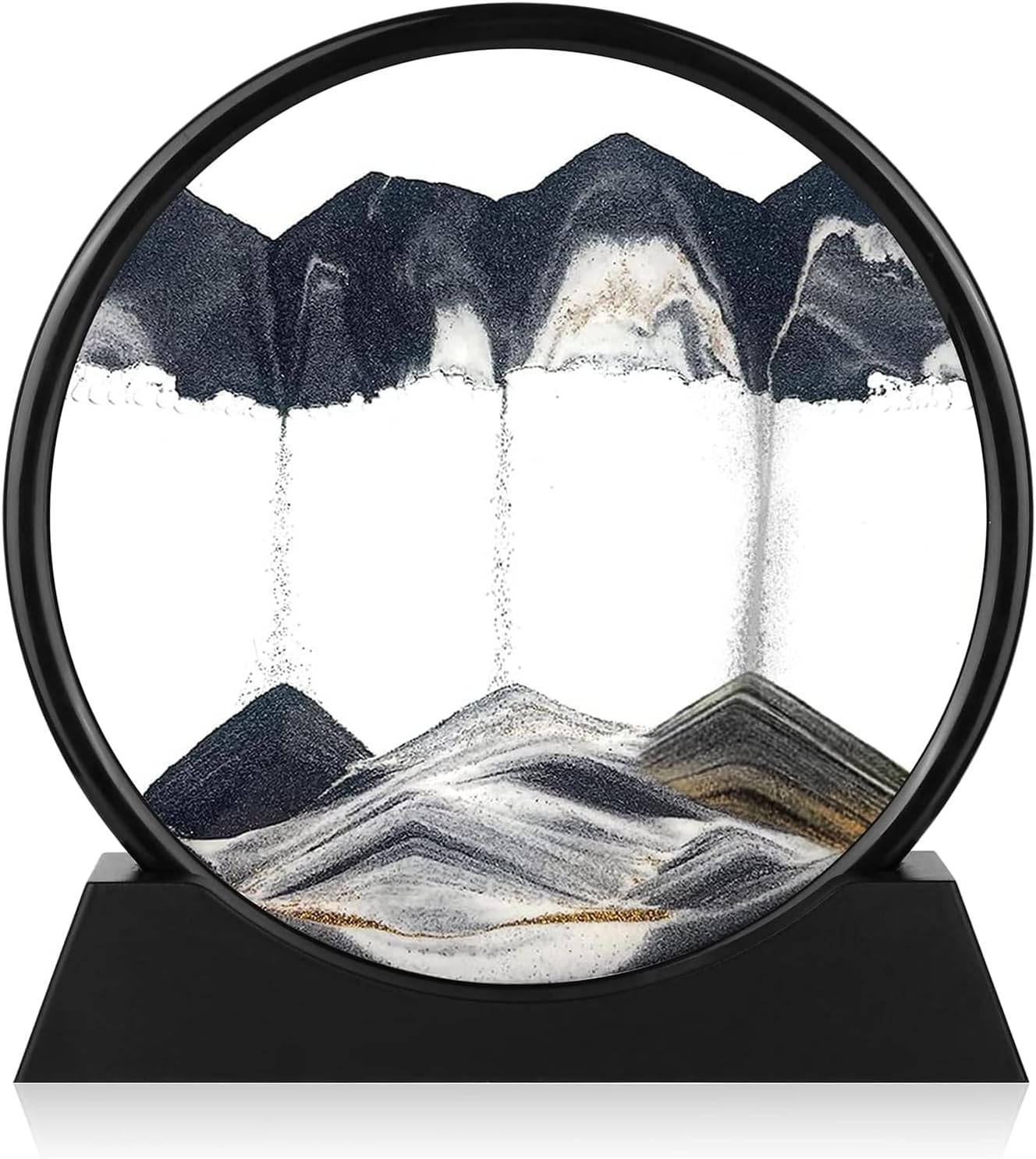 Moving Sand Art Picture - Round Glass 3D Deep Sea Sandscape - 3D Quicksand Painting Decor - Relaxing Home Decoration Desk Figurine for Office, Home, Desk, Mantle, Bookshelf - (Black, 12 in)