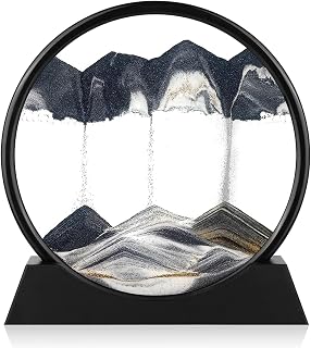 Moving Sand Art Picture - Round Glass 3D Deep Sea Sandscape - 3D Quicksand Painting Decor - Relaxing Home Decoration Desk Toys for Office, Home, Desk, Mantle, Bookshelf - (Black, 12 in)