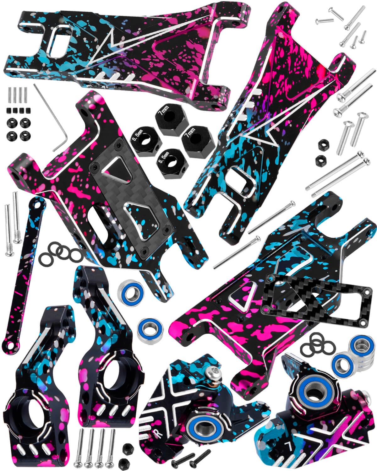 BRCatWPark RC Upgrades Part for 1/10 Rustler 2WD/Rustler 2WD VXL,Stampede 2WD/Stampede 2WD VXL,Aluminum Suspension Arms & Caster Block,Steering Blocks