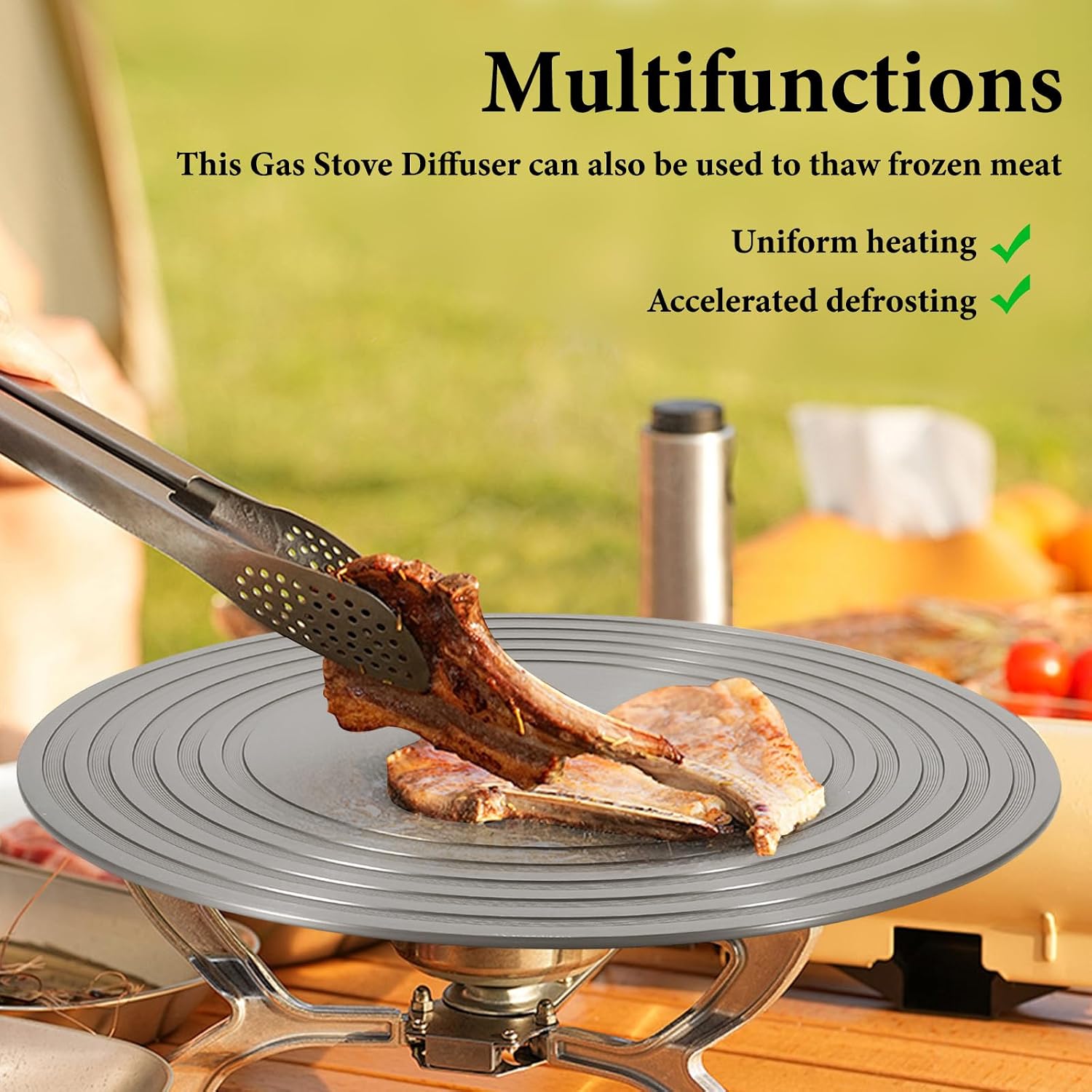 2 Pack Gas Stove Heat Diffuser Plate, Round Fast Defrosting Tray Aluminum Non-Stick Coating Cookware Simmering Thawing Plate Conduction Multifunctional, Flame Guard Protection Stovetop (9.3'' & 11'')