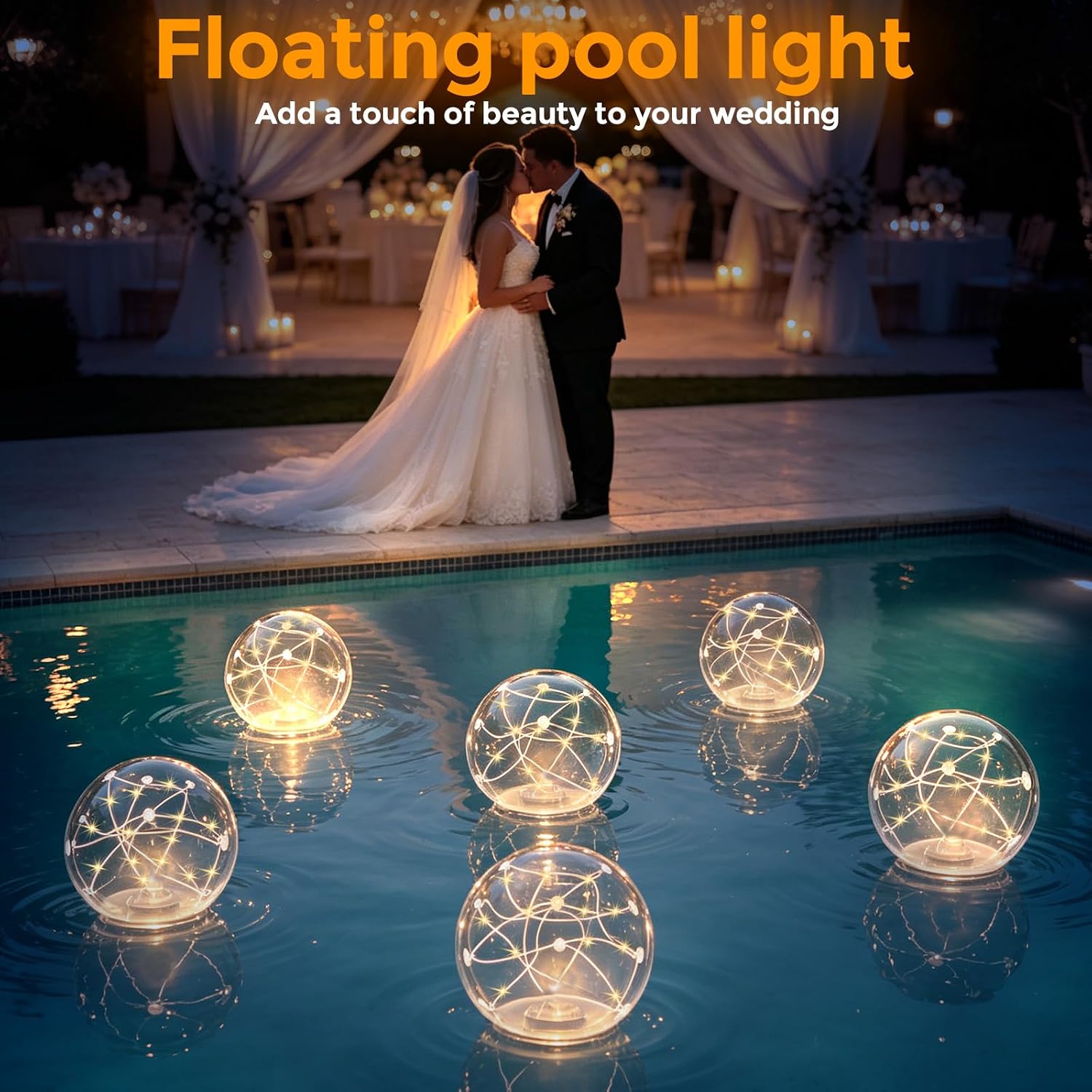 Solar Floating Pool Lights 4 Pack, 14 Inch Inflatable Glow Balls with 3000K Warm White LED, IP68 Waterproof Solar Powered Floating Lights for Pool, Garden, Patio, Christmas Outdoor Decorations