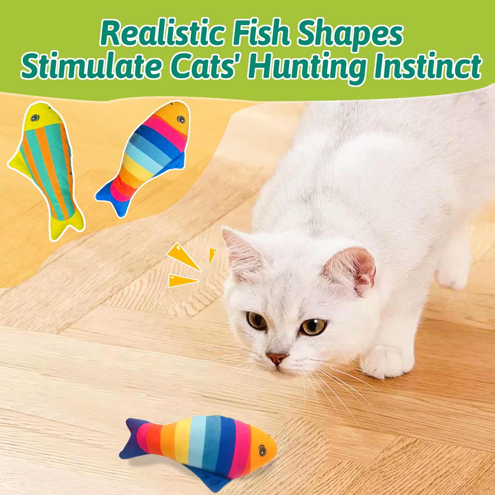 Andiker 2PCS Catnip Toys for Cats Colorful Cat Fish Toys with Catnip Built-in Bells Soft Bite-resistant Interactive Cat Toys for Indoor Cats Biting Chewing Reducing Boredom (Lines) - Image 4